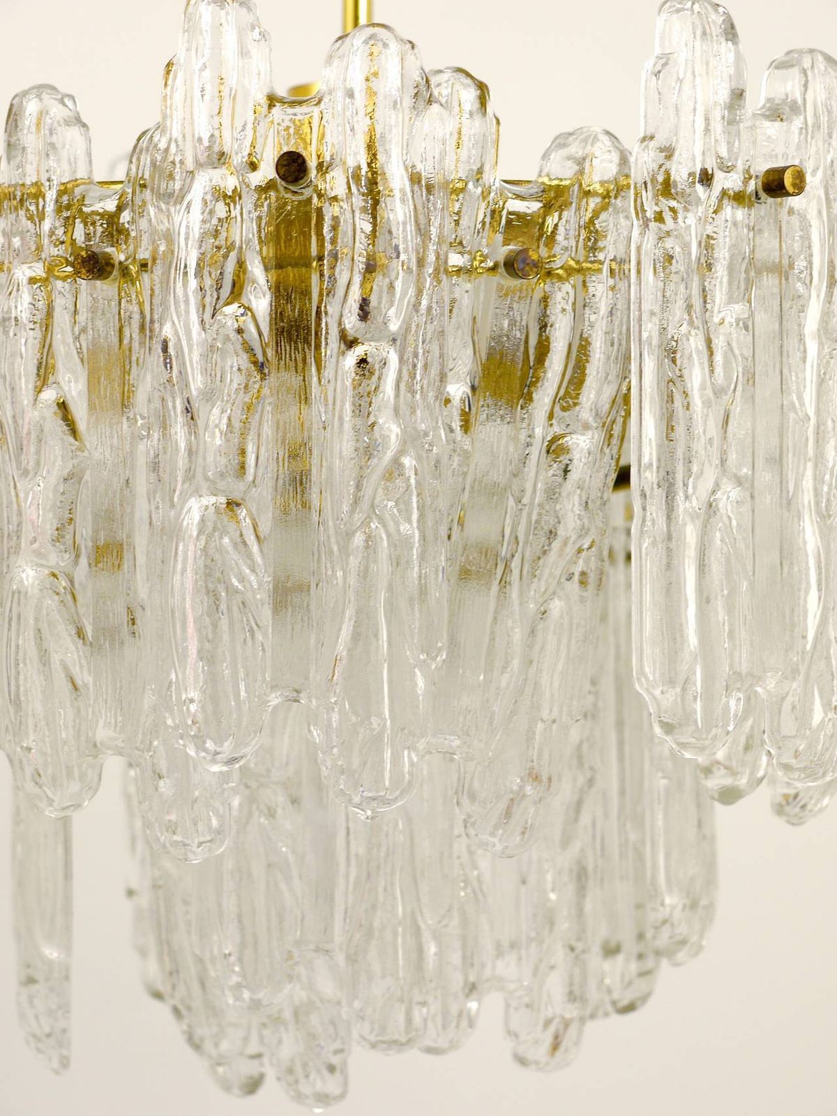 Kinkeldey Icicle Brass Ice Glass Chandelier, Germany, 1960s photo buy