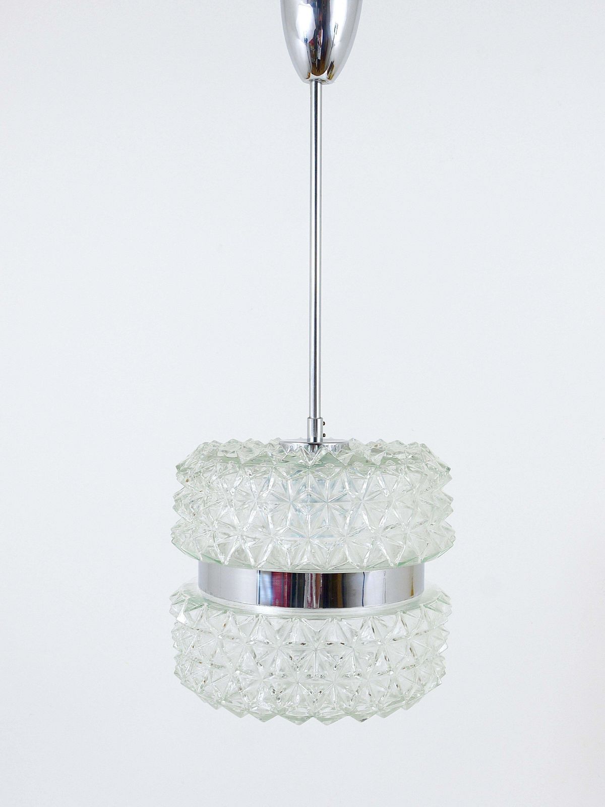 Karl Fagerlund Style Chrome And Faceted Glass Pendant Light From The 1960s photo vintage