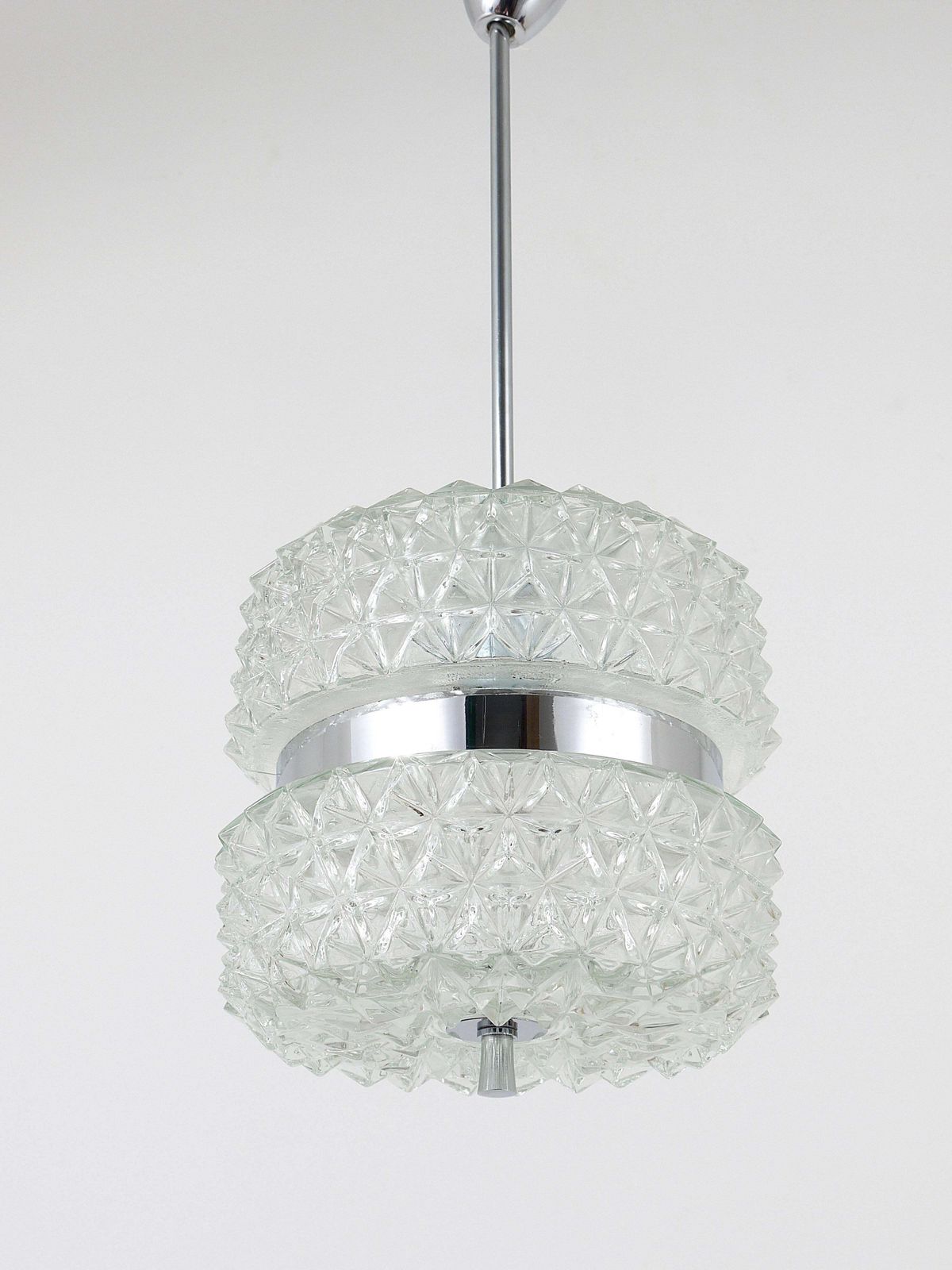 photo for sale Karl Fagerlund Style Chrome And Faceted Glass Pendant Light From The 1960s