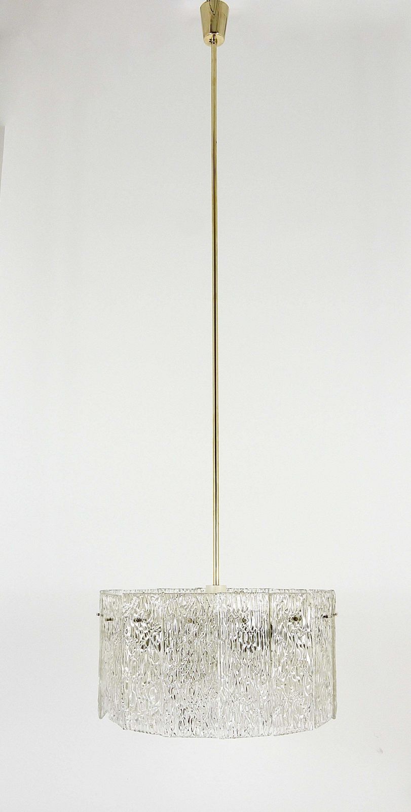 Kalmar Vienna Two Tambour Drum Brass & Glass Midcentury Chandeliers, 1960s photo for sale
