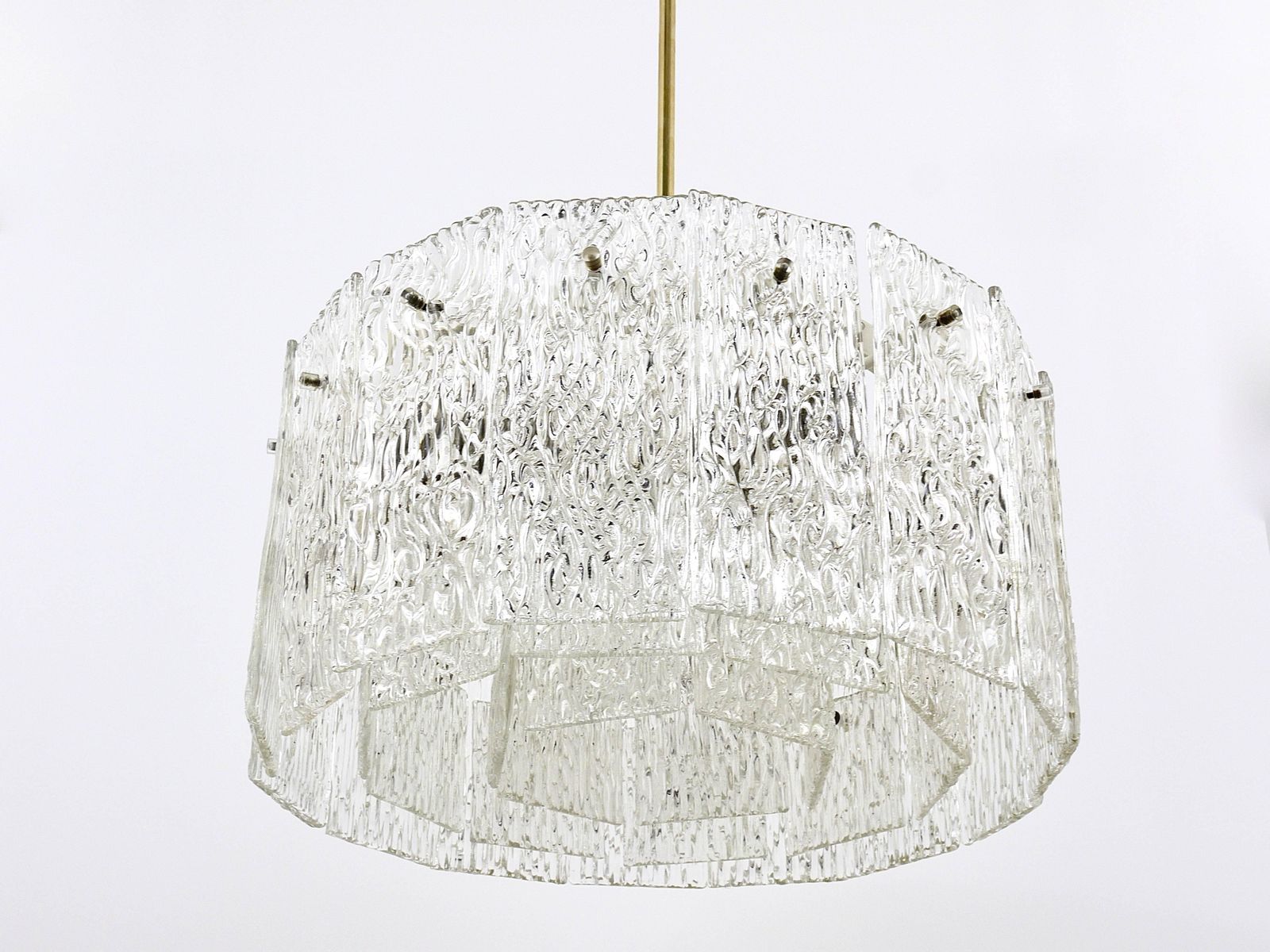 Kalmar Vienna Two Tambour Drum Brass & Glass Midcentury Chandeliers, 1960s photo Lighting