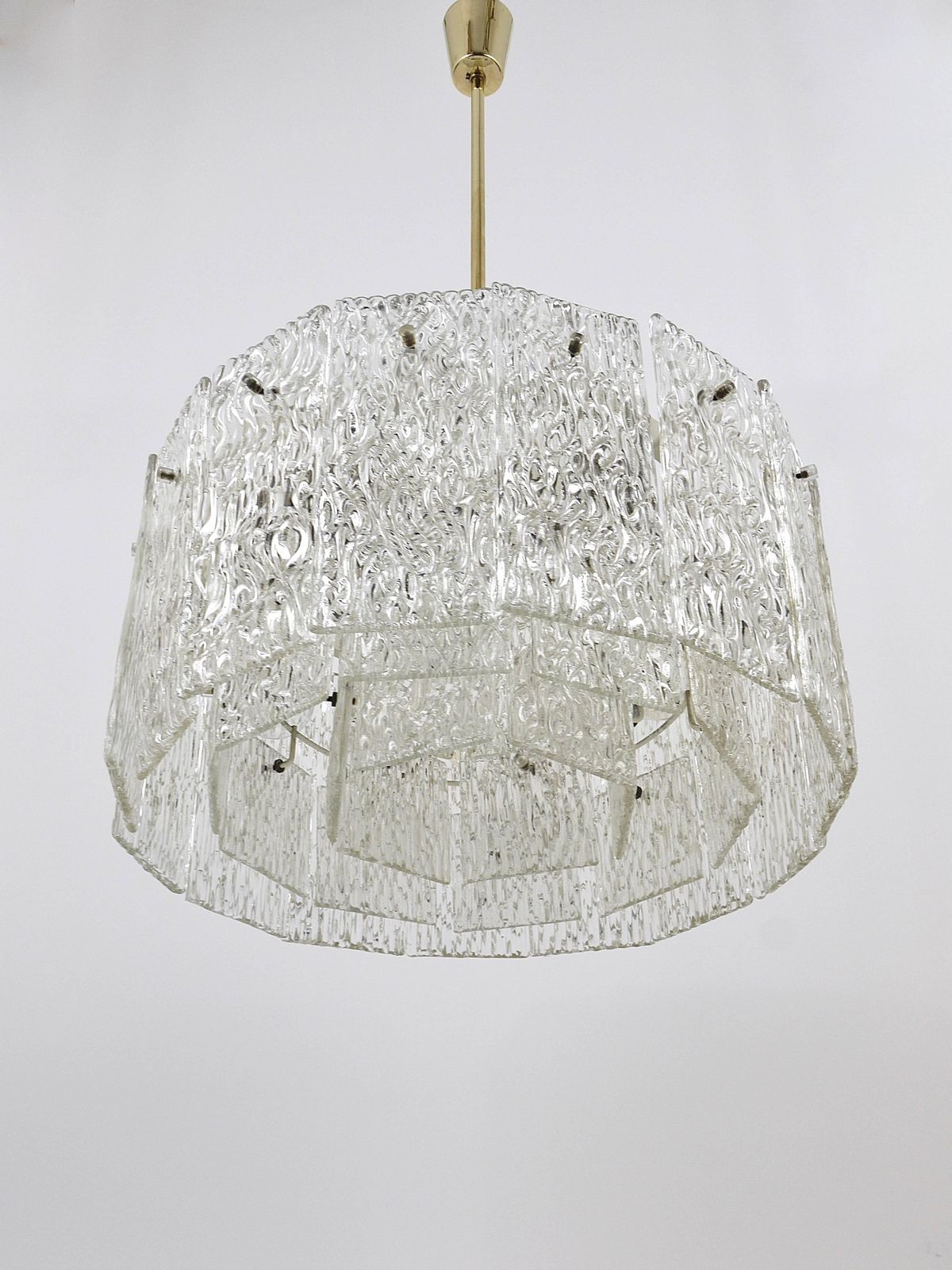 Lighting Kalmar Vienna Two Tambour Drum Brass & Glass Midcentury Chandeliers, 1960s photo
