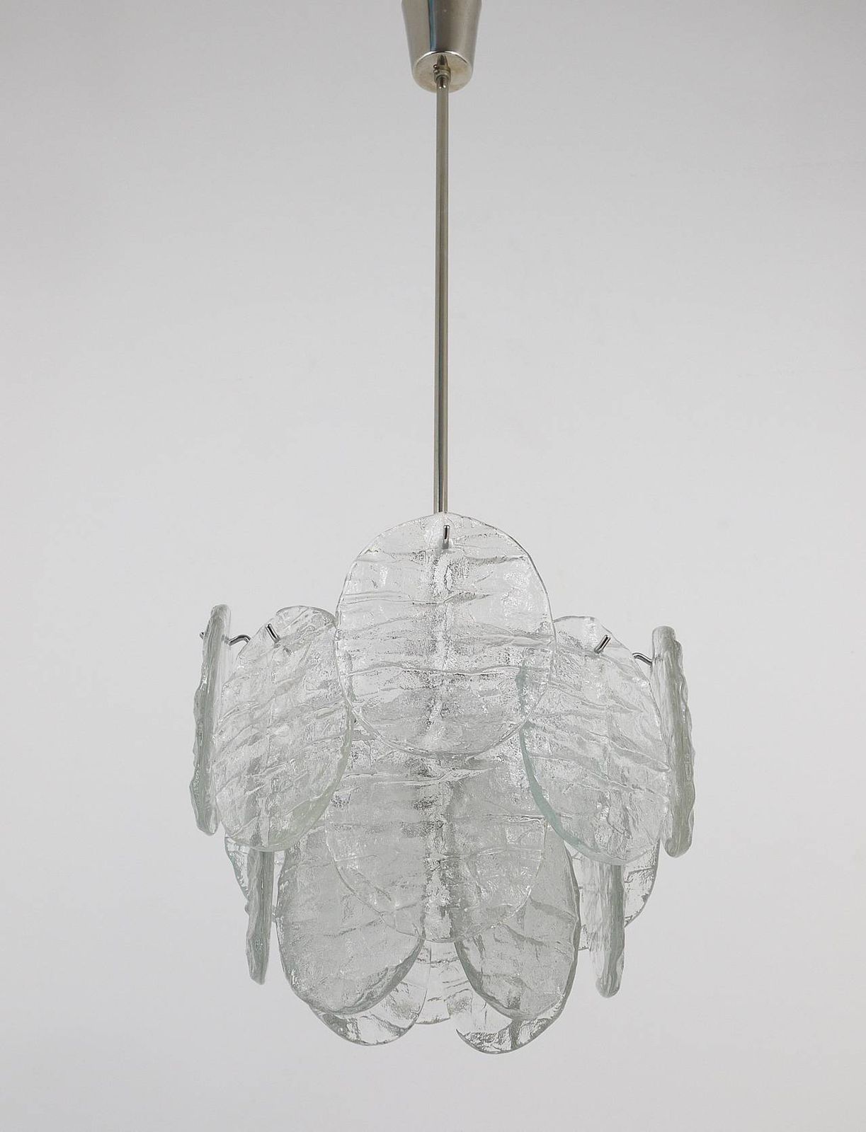 J.T. Kalmar Vienna Ice Glass Disc Mid Century Chandelier, Austria, 1960s photo furniture