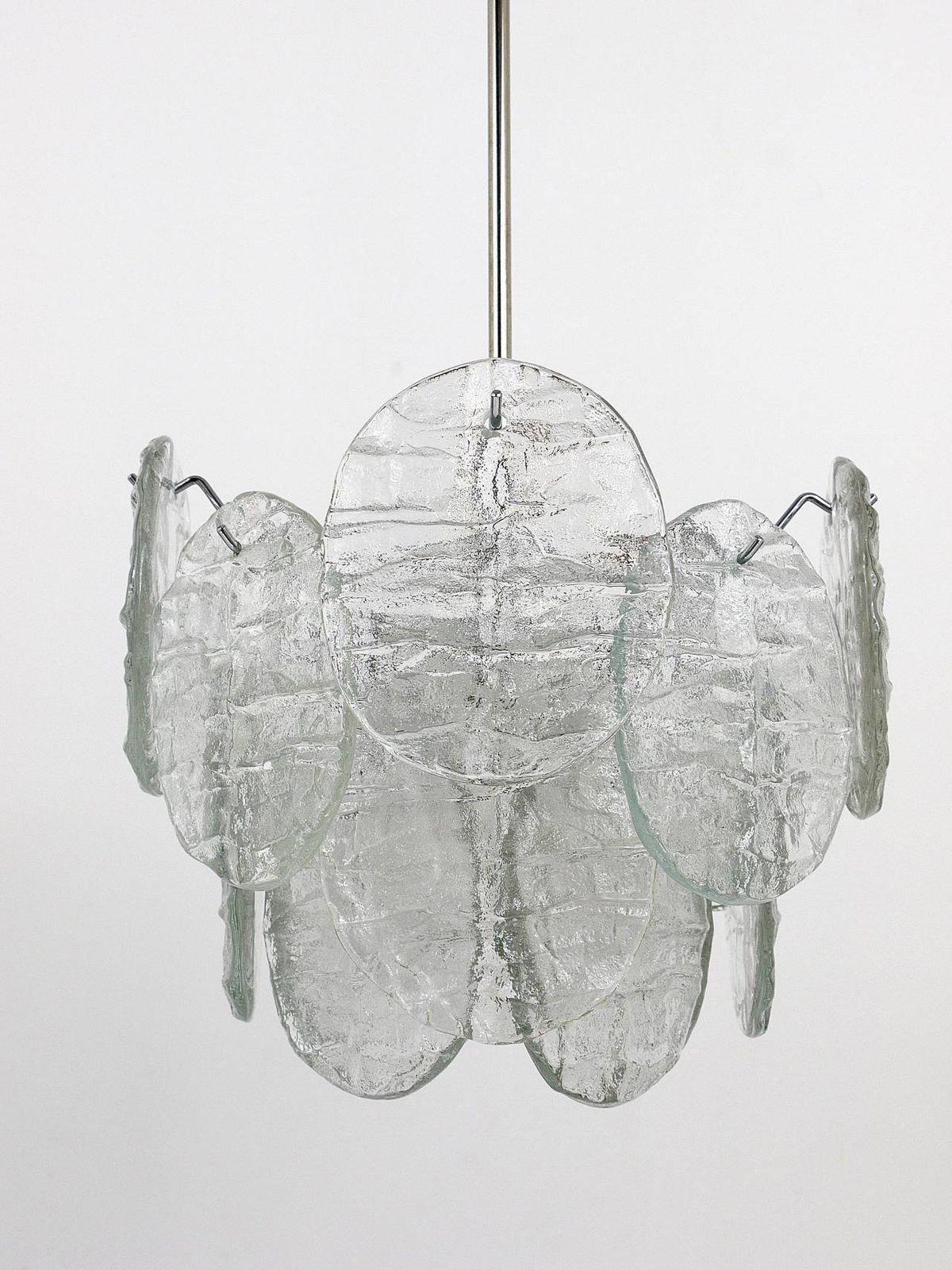 J.T. Kalmar Vienna Ice Glass Disc Mid Century Chandelier, Austria, 1960s photo for sale