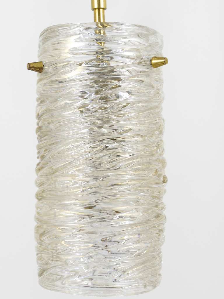 J.T. Kalmar Mid Century Textured Glass Tube Brass Pendant Lamp, Austria, 1950s photo buy