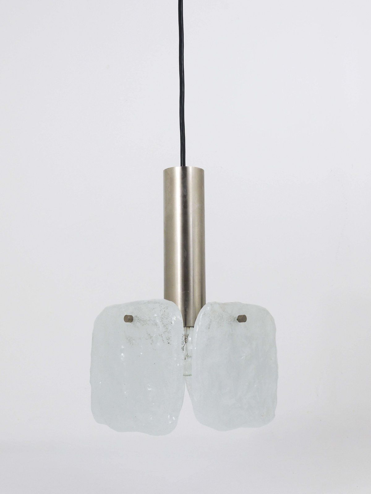 J.T. Kalmar 2x Frosted Ice Glass Panel Pendant Lamp, Austria, 1960s photo 685.0