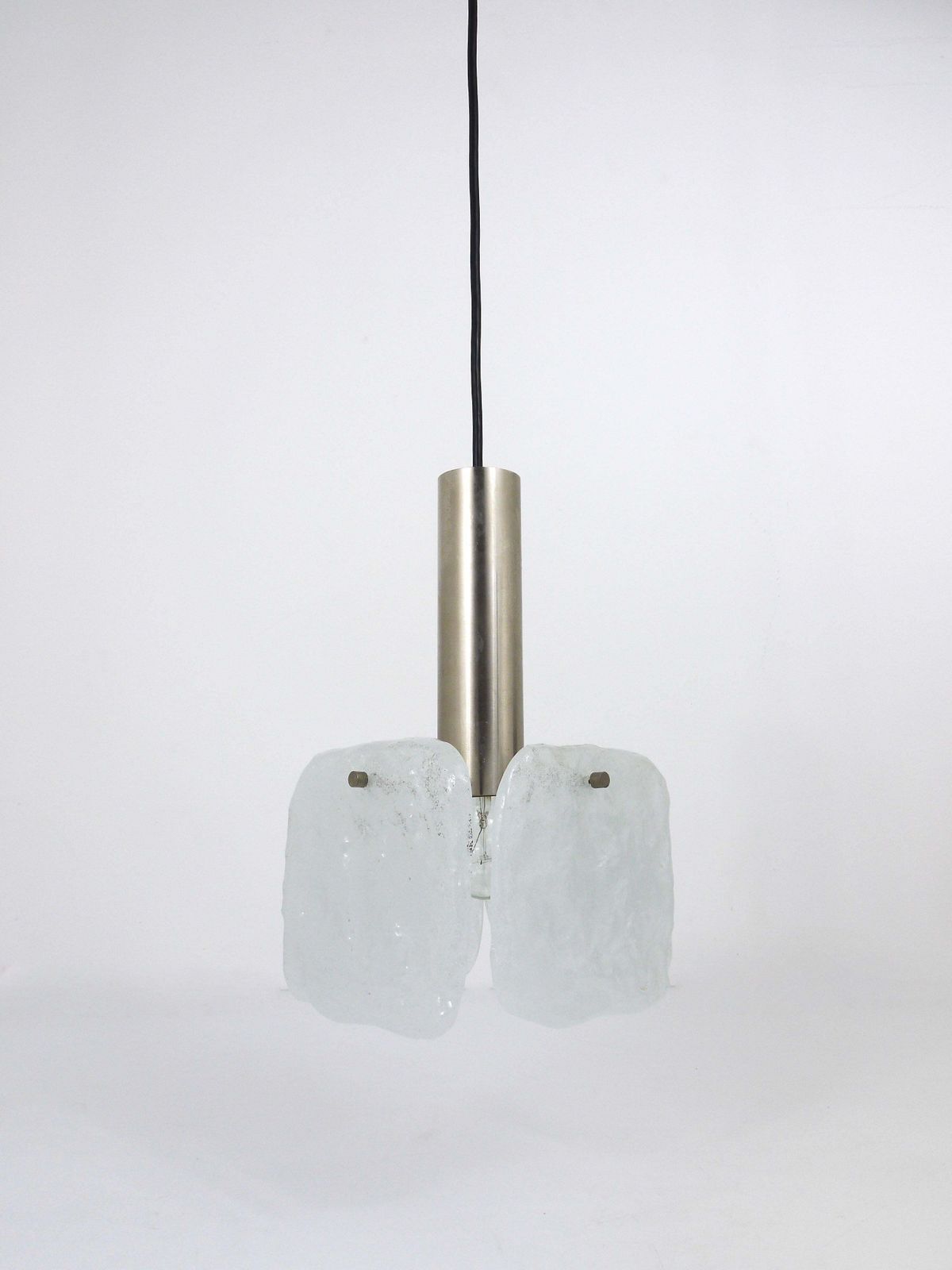 photo furniture J.T. Kalmar 2x Frosted Ice Glass Panel Pendant Lamp, Austria, 1960s
