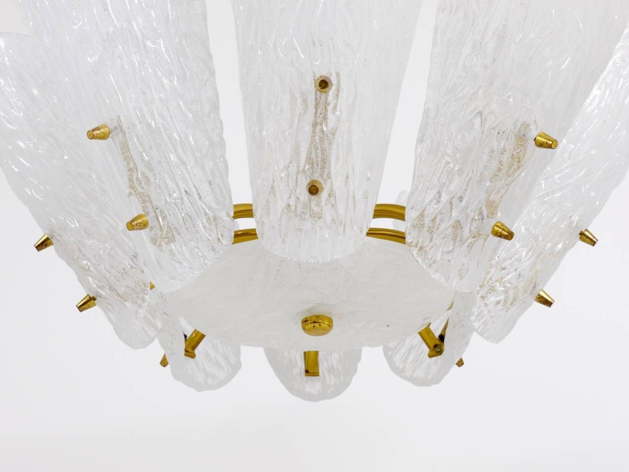 J. T. Kalmar Midcentury Brass Chandelier, White Textured Glass , 1950s photo 2257.0