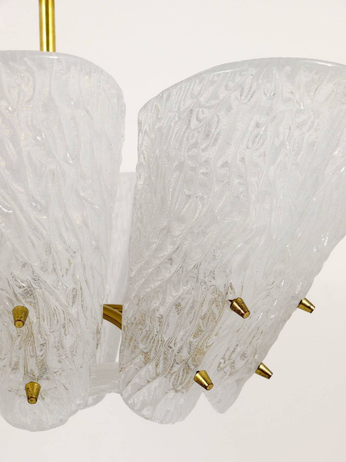 J. T. Kalmar Midcentury Brass Chandelier, White Textured Glass , 1950s photo vintage