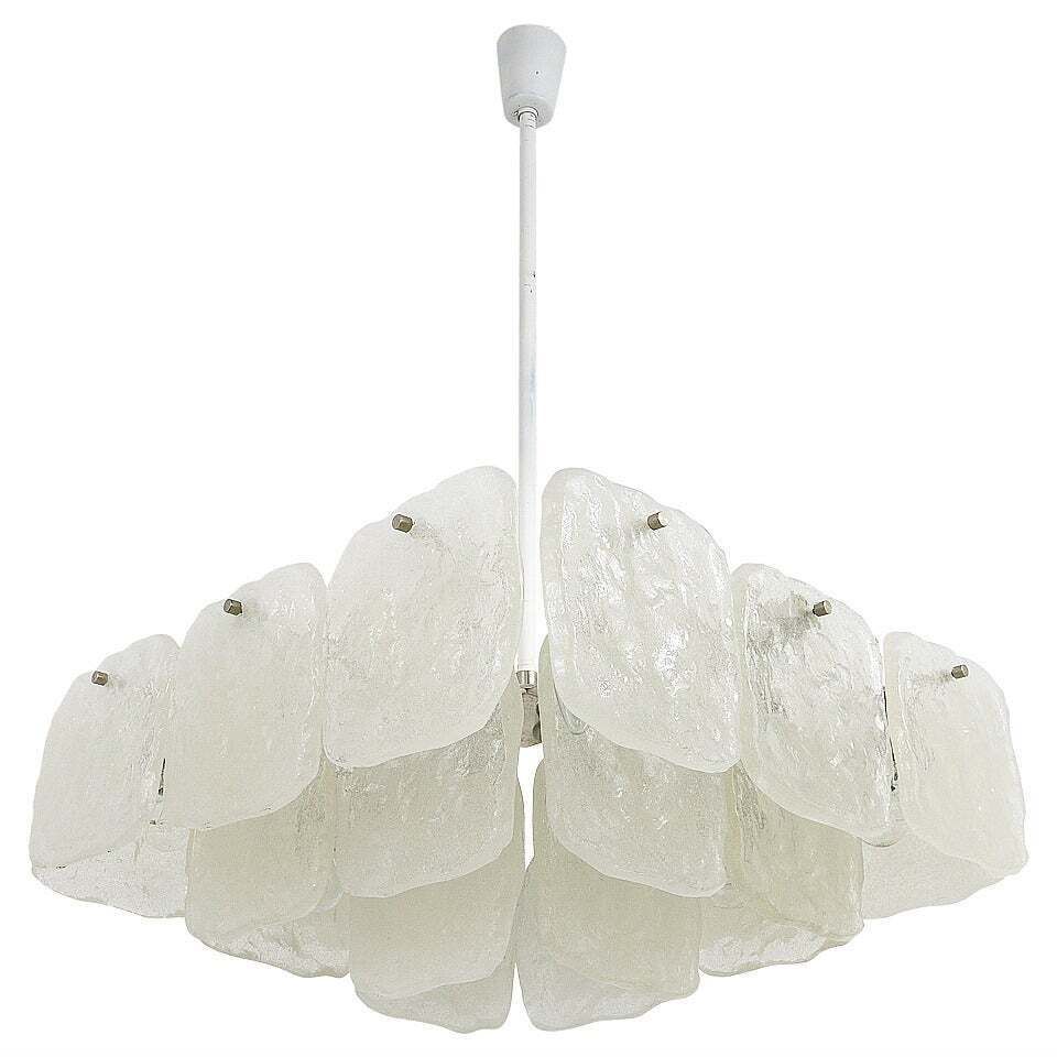 Huge J.T. Kalmar Square Chandelier With Frosted Ice Glass Panels, Austria, 1960s