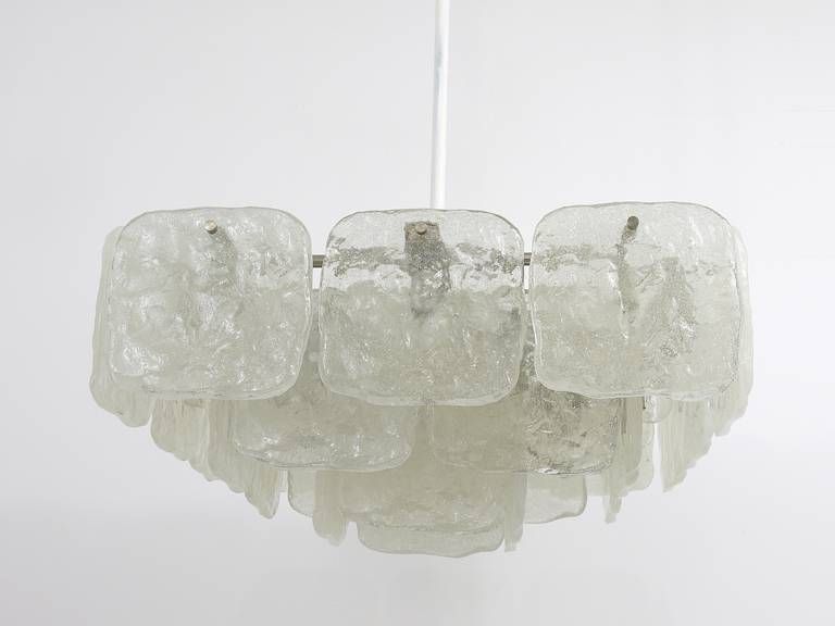 Huge J.T. Kalmar Square Chandelier With Frosted Ice Glass Panels, Austria, 1960s photo for sale