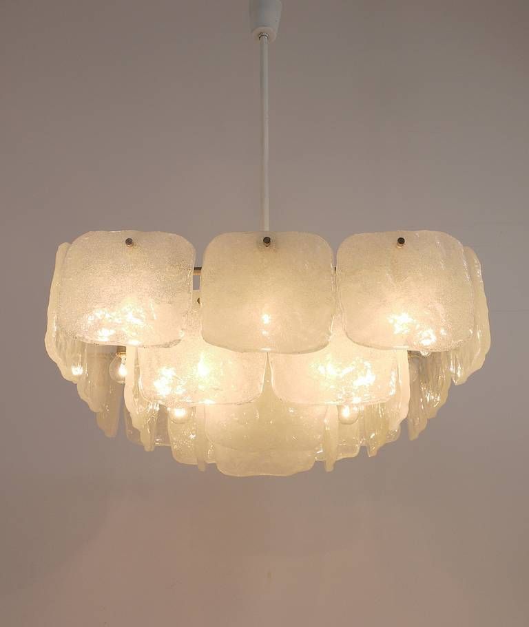 Huge J.T. Kalmar Square Chandelier With Frosted Ice Glass Panels, Austria, 1960s photo 4192.0