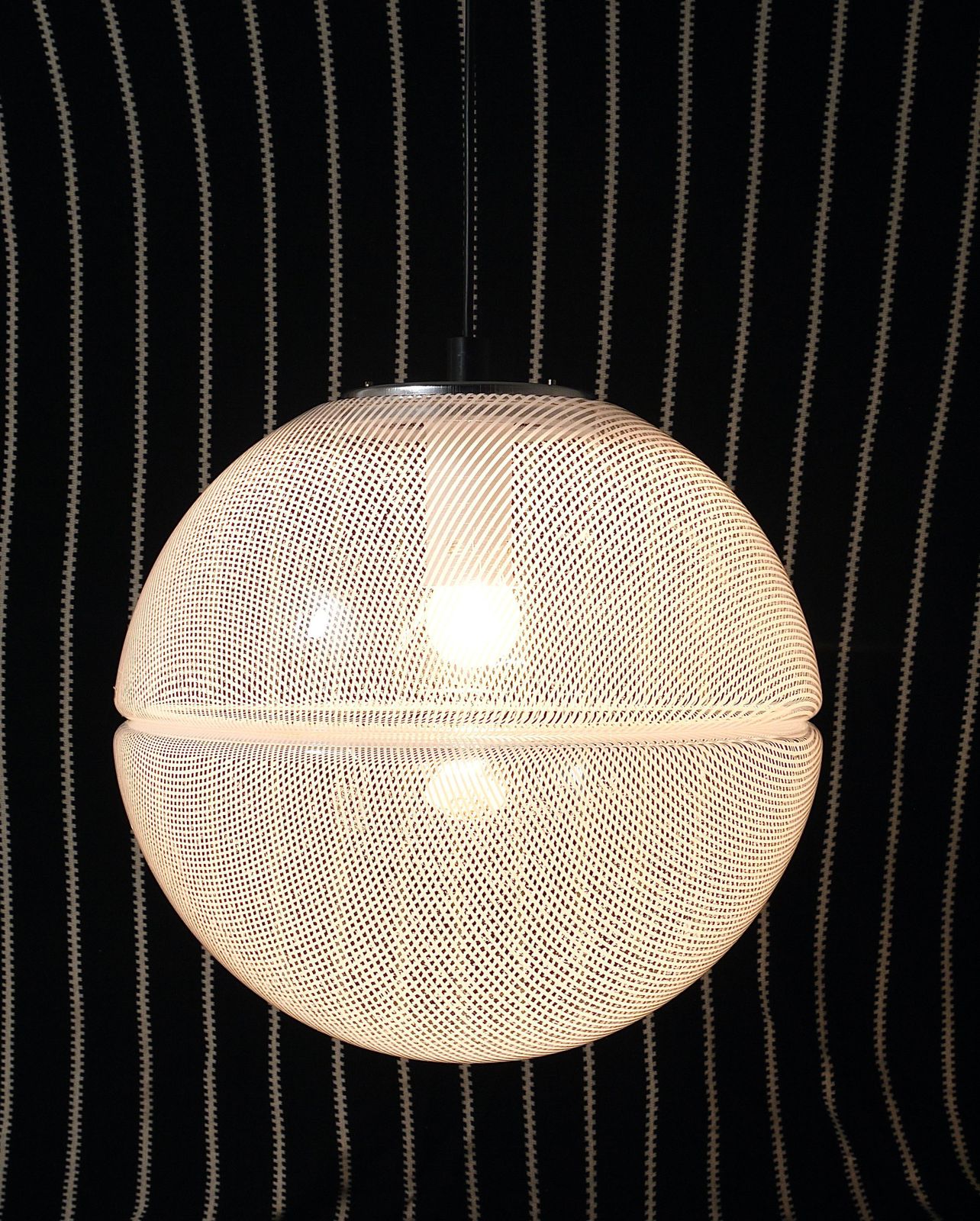 photo for sale Harvey Guzzini Post Modern Striped Op Art Globe Pendant Lamp By Meblo, 1970s
