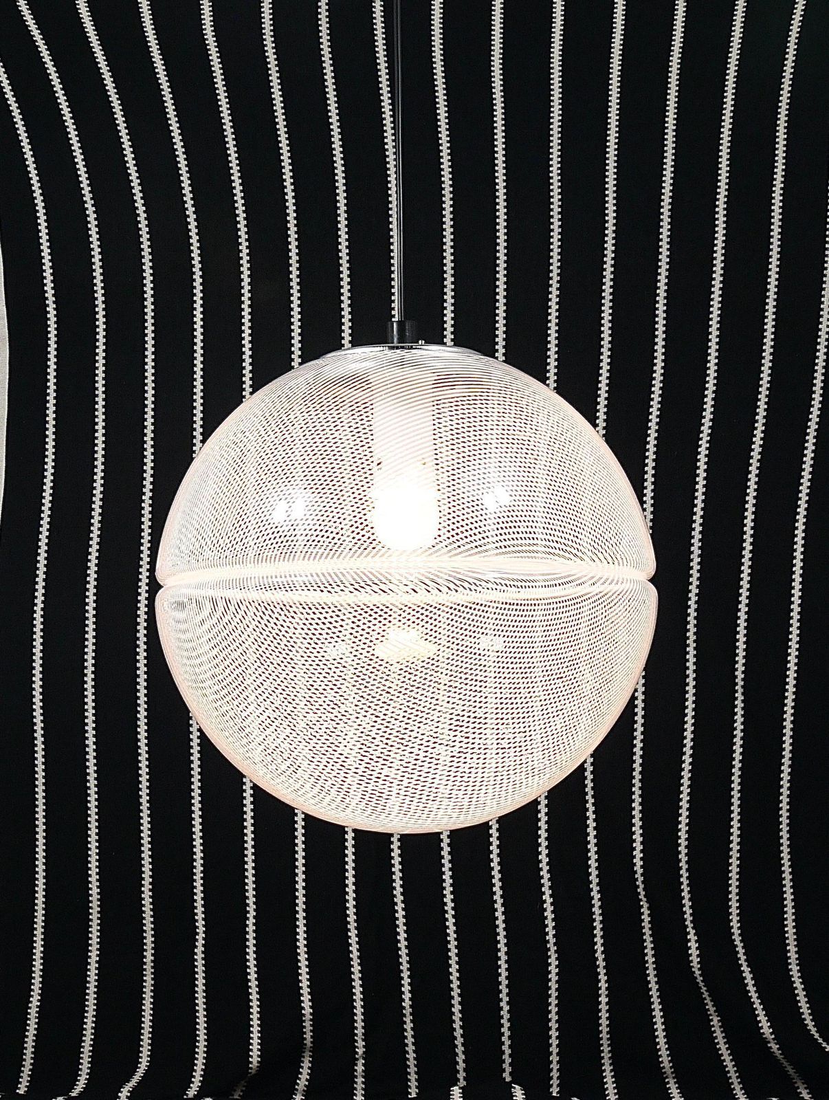 photo vinterior Harvey Guzzini Post Modern Striped Op Art Globe Pendant Lamp By Meblo, 1970s