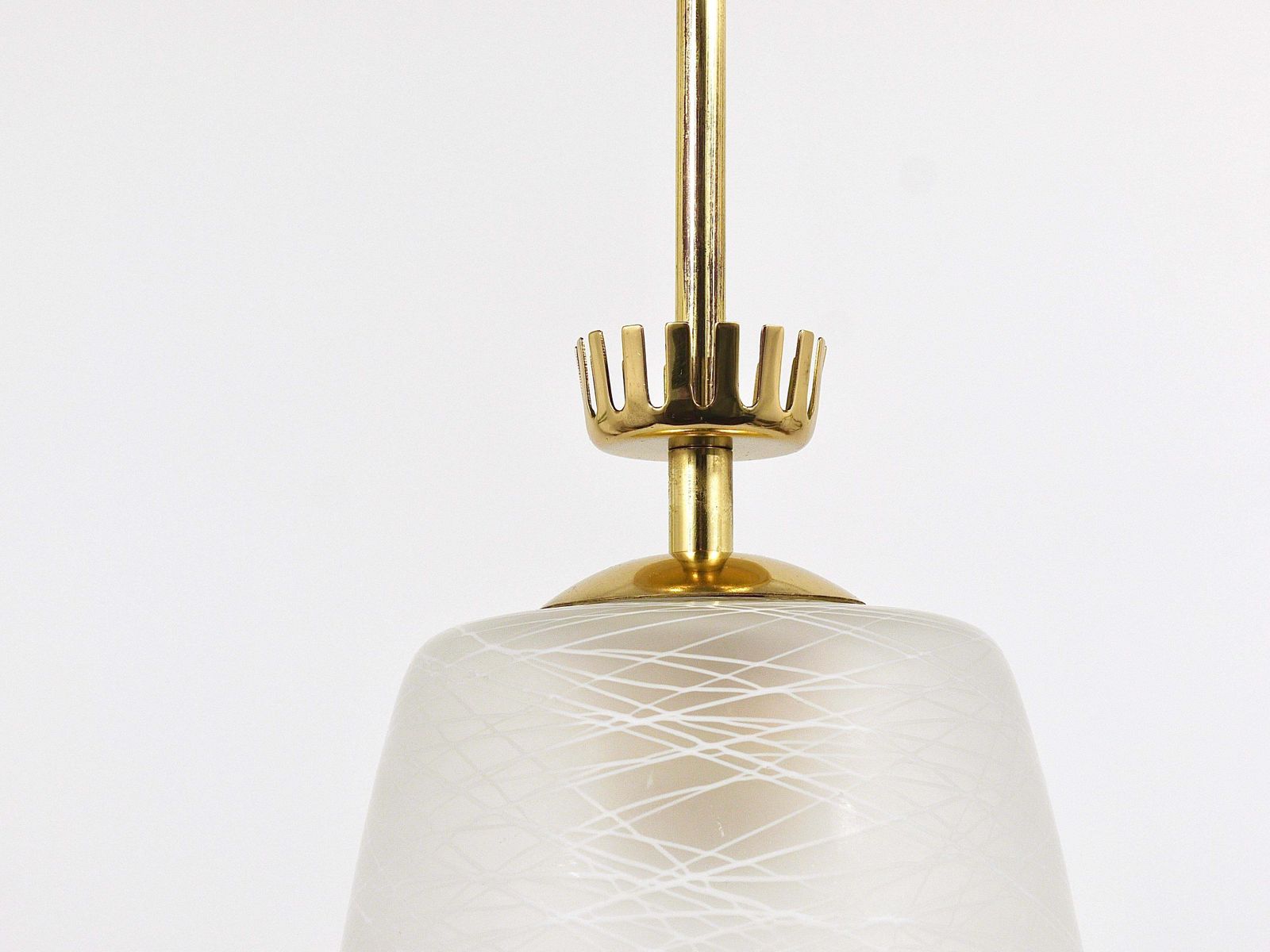 Gio Ponti Style Mid Century Brass Crown Pendant Lamp Lantern, Italy, 1950s photo for sale