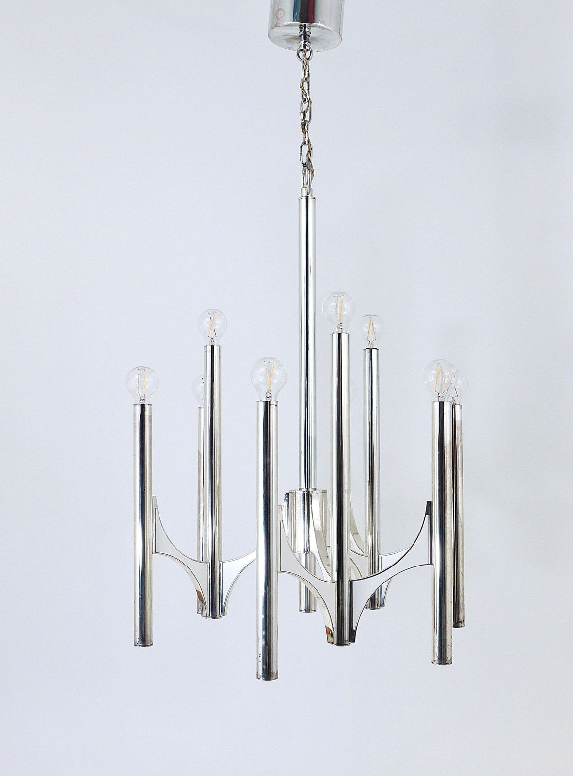 Gaetano Sciolari Sirius Silver Plated Mid Century Chandelier, Lightolier, Italy photo furniture
