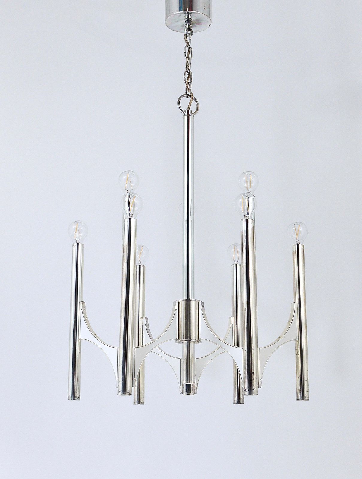 Gaetano Sciolari Sirius Silver Plated Mid Century Chandelier, Lightolier, Italy photo Lighting