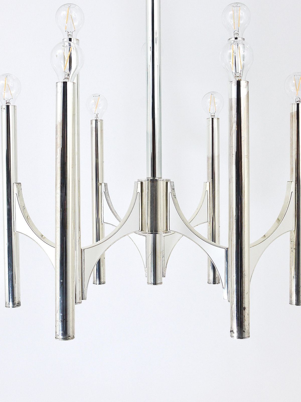 photo furniture Gaetano Sciolari Sirius Silver Plated Mid Century Chandelier, Lightolier, Italy