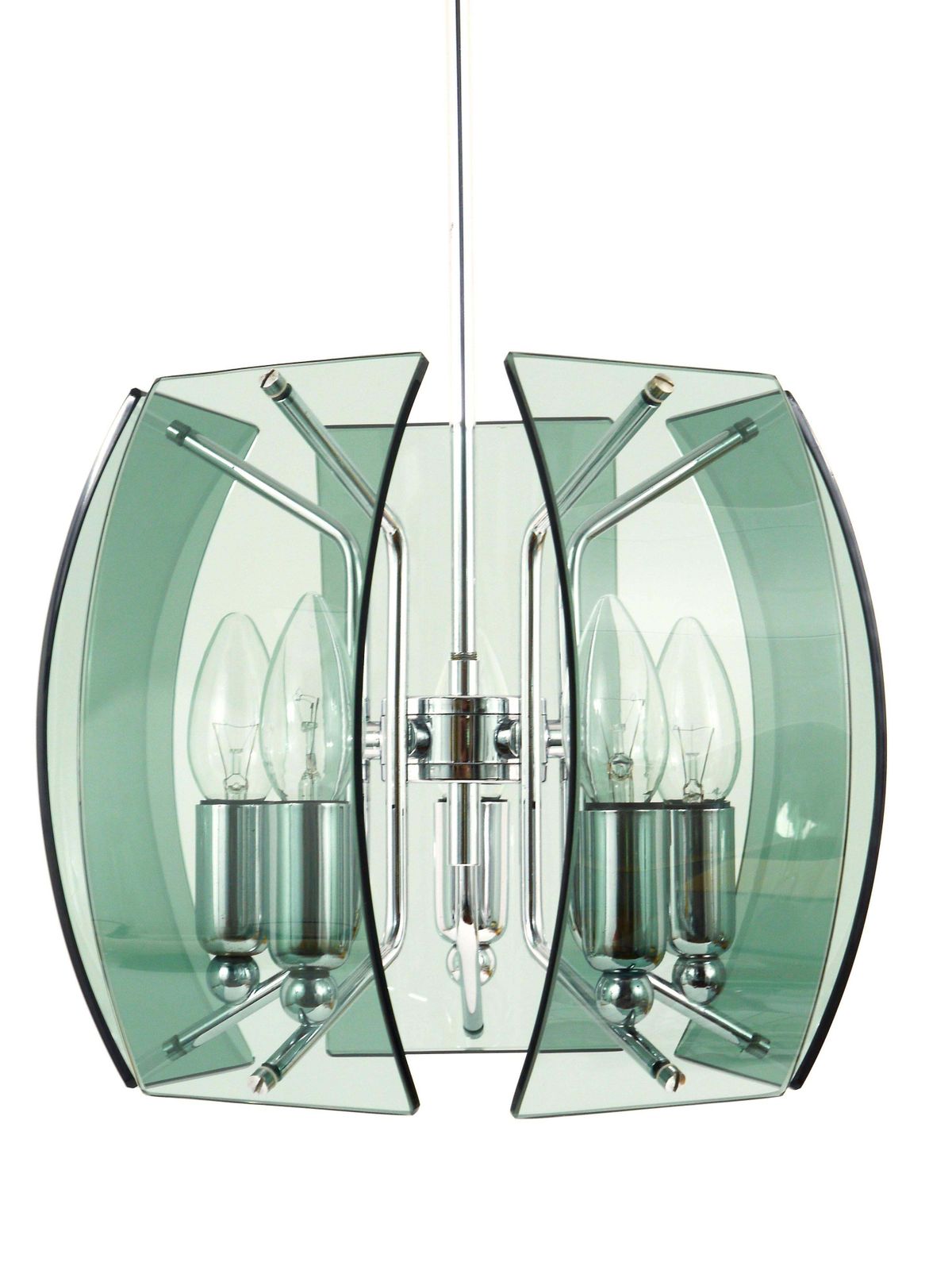 Fontana Arte Style Mid Century Glass & Chrome Chandelier, Italy, 1960s photo Lighting