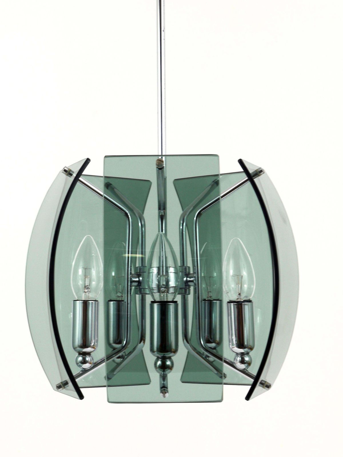 Fontana Arte Style Mid Century Glass & Chrome Chandelier, Italy, 1960s photo buy