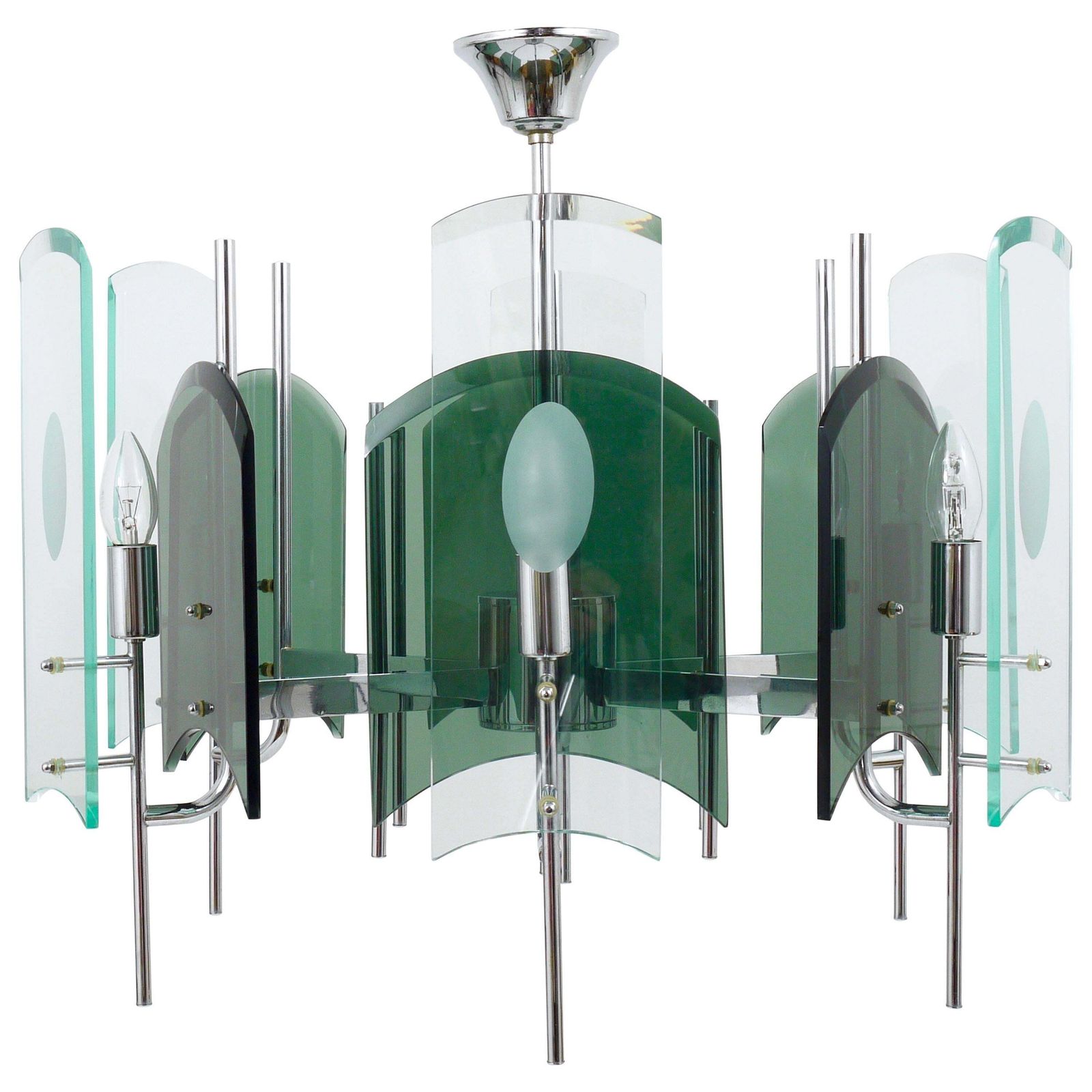 Fontana Arte Style Huge Mid Century Glass Chandelier, Italy, 1960s
