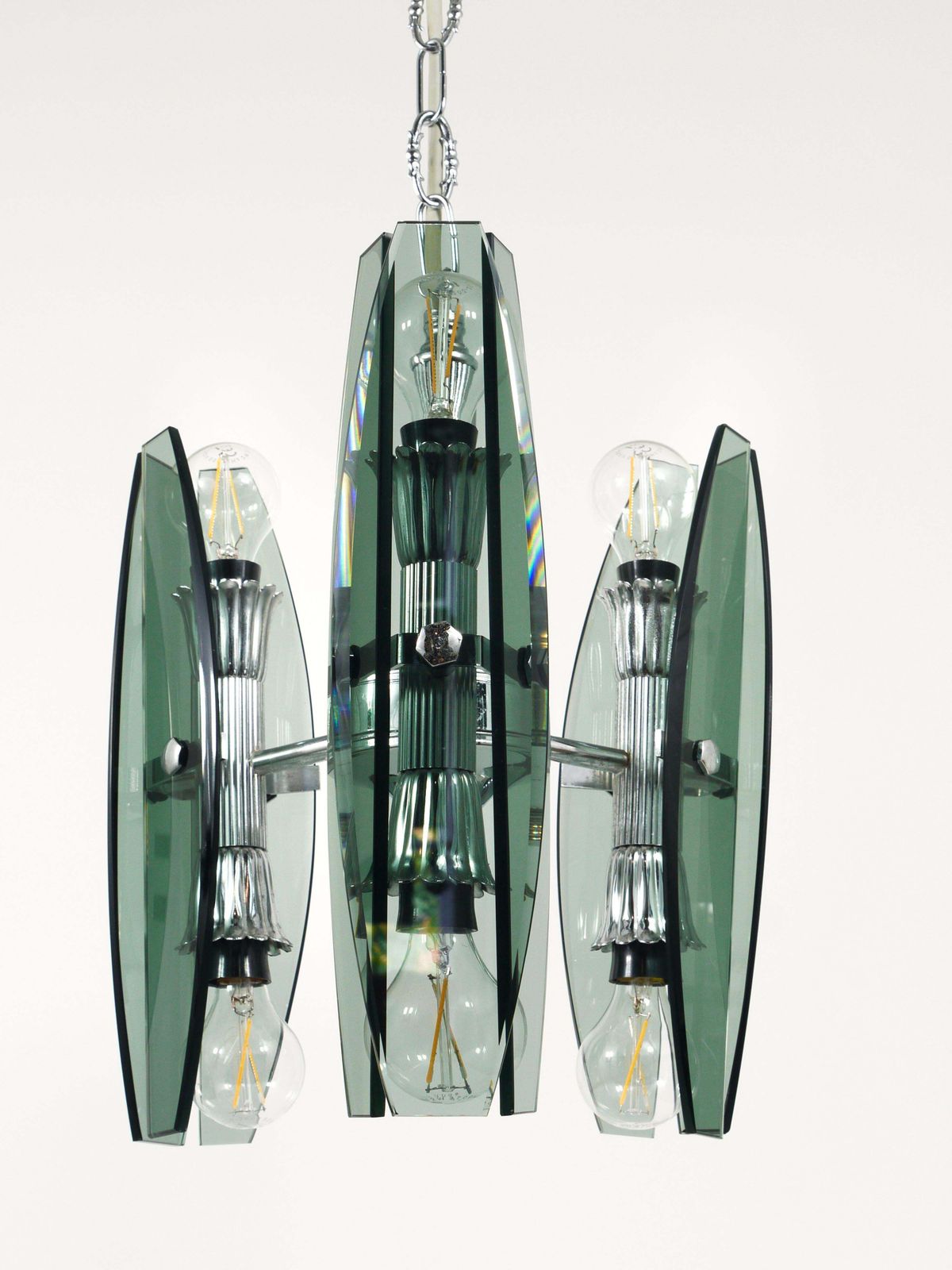 photo vinterior Fontana Arte Style Glass & Chrome Chandelier Pendant Light By Veca Murano, Italy