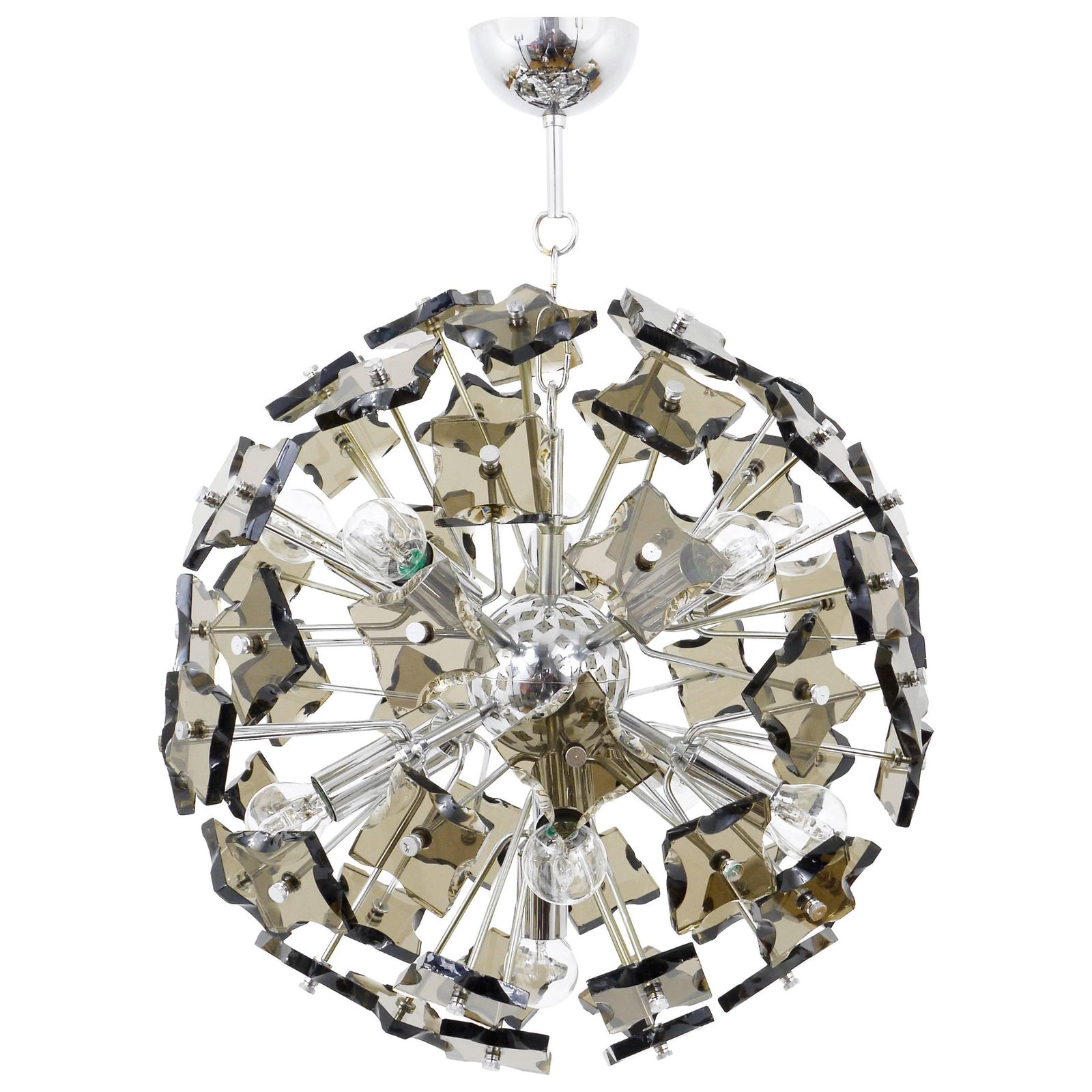 Fontana Arte Sputnik Cut Glass Dandelion Mid Century Chandelier, Italy, 1960s