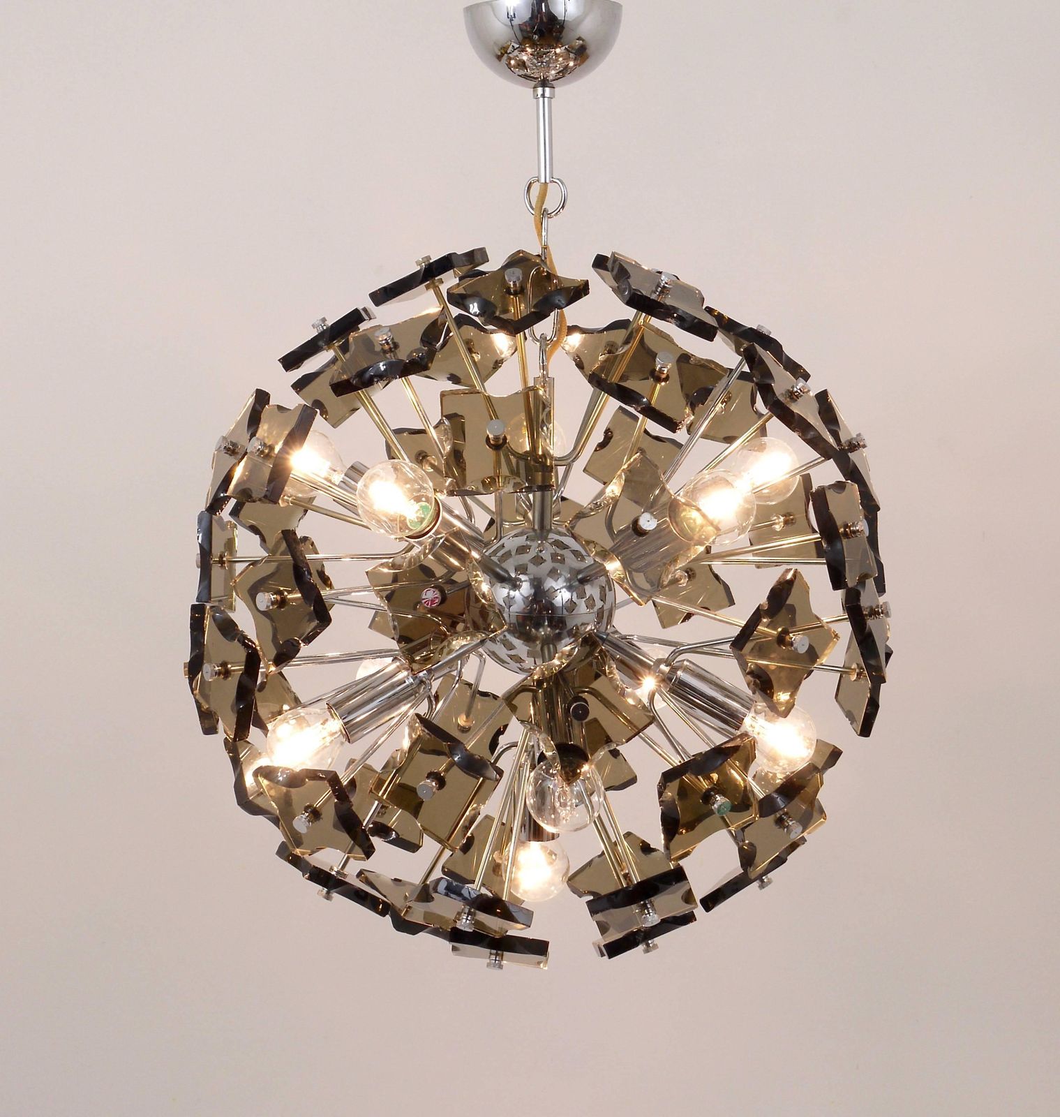 Fontana Arte Sputnik Geslepen Glas Dandelion Mid Century Hanglamp, Italië, Jaren 1960 photo 2579.0