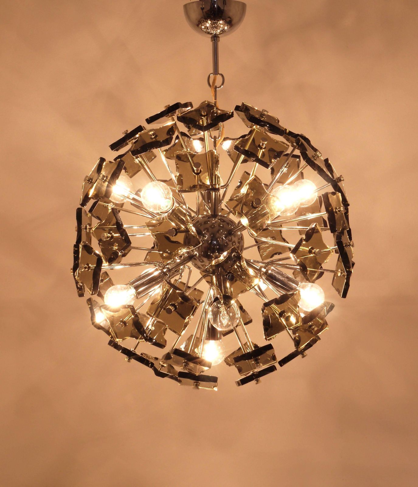 photo for sale Fontana Arte Sputnik Cut Glass Dandelion Mid Century Chandelier, Italy, 1960s