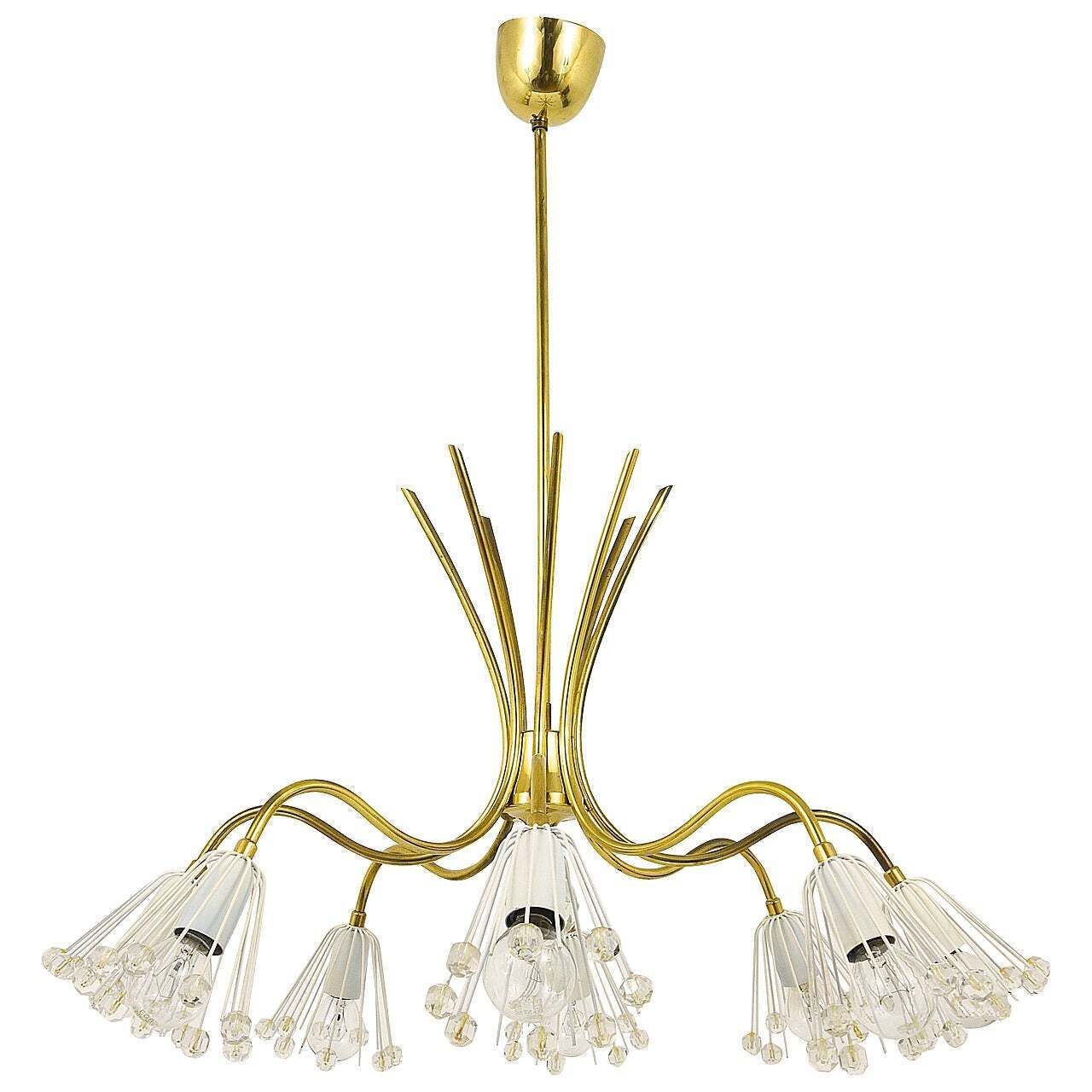 Floral Emil Stejnar Modernist Brass Chandelier, Rupert Nikoll, Austria, 1950s