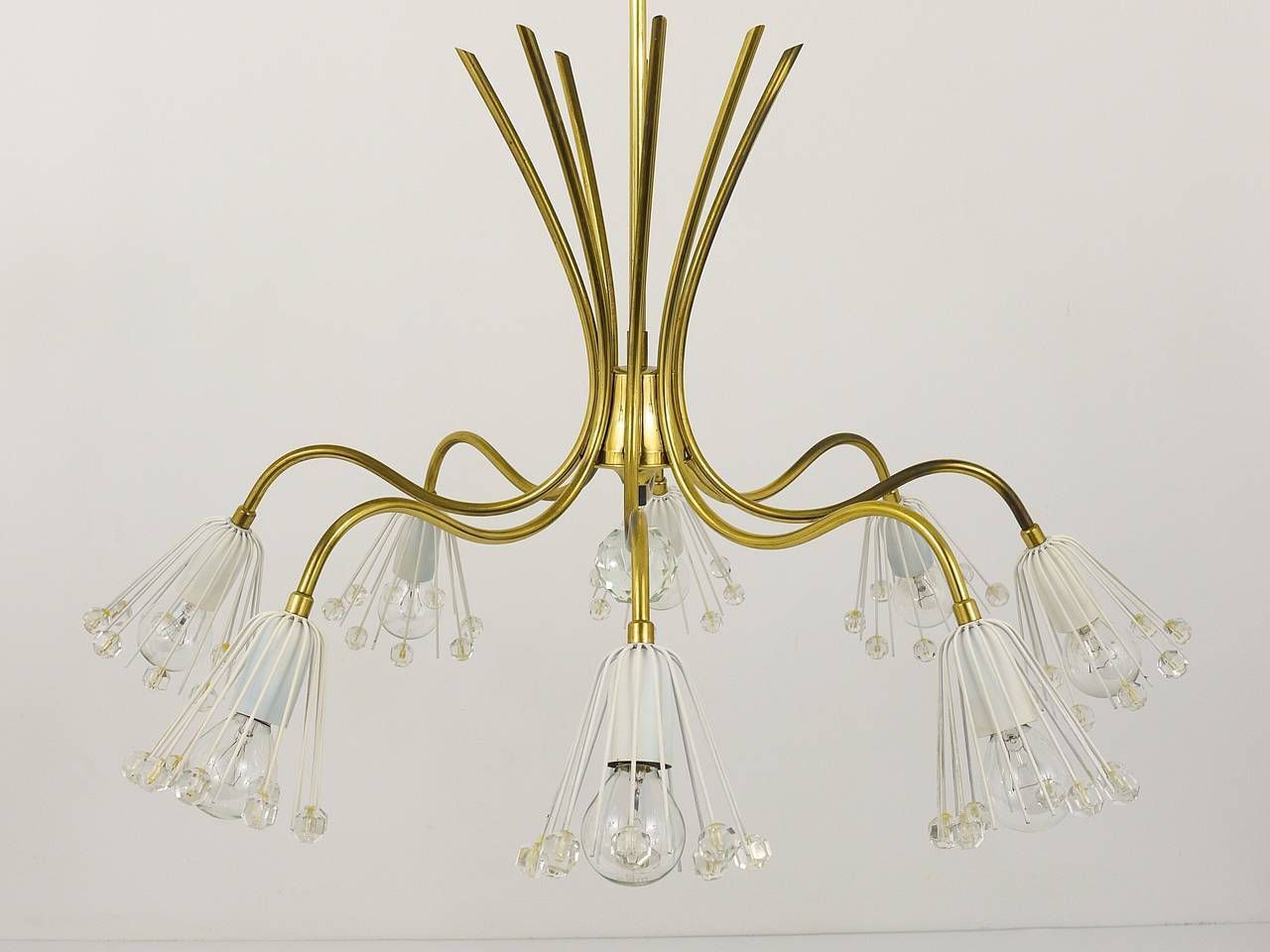 Floral Emil Stejnar Modernist Brass Chandelier, Rupert Nikoll, Austria, 1950s photo vintage