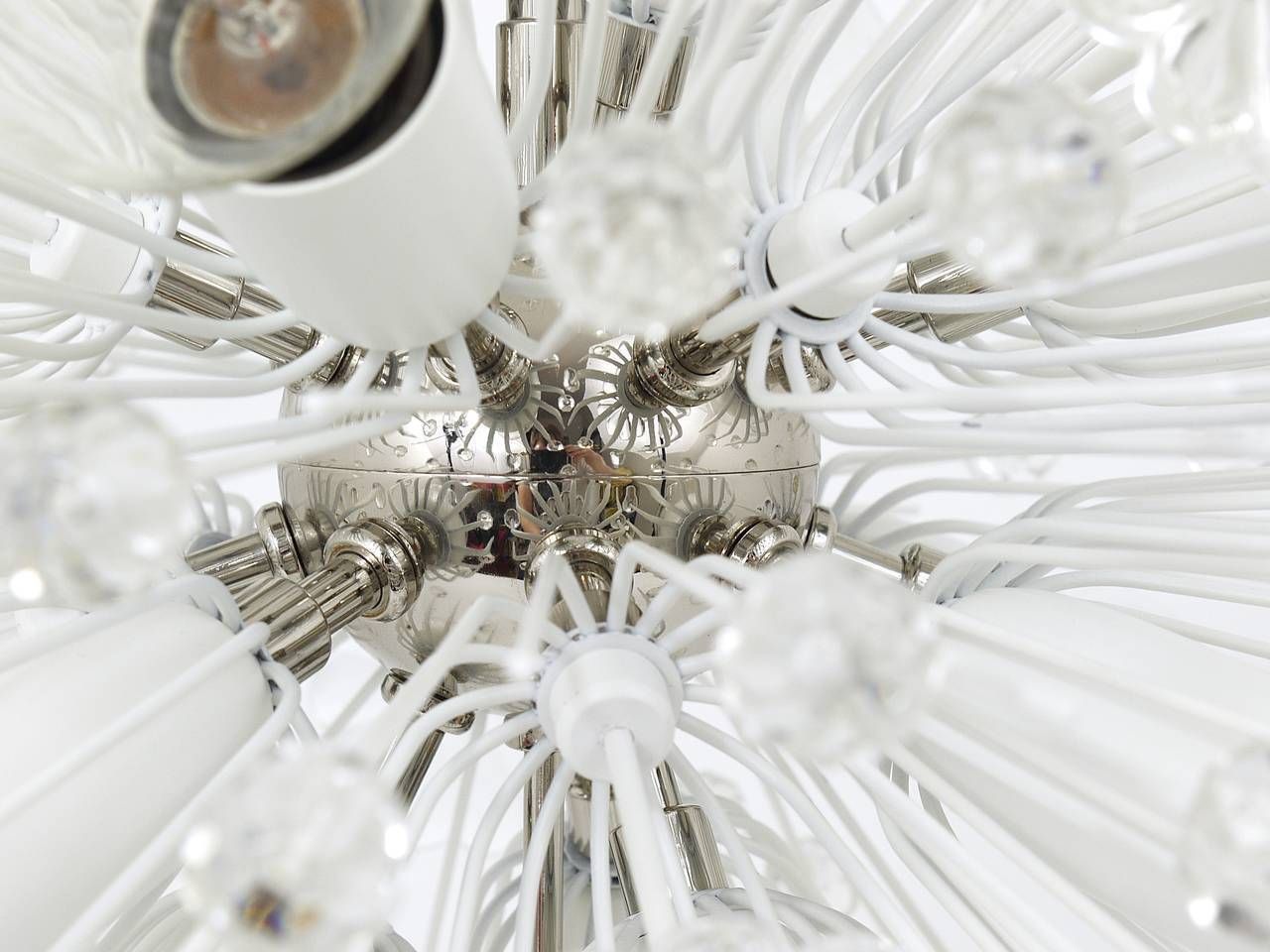 Emil Stejnar Nickel Plated Dandelion Sputnik Blowball Chandelier, Rupert Nikoll photo Lighting