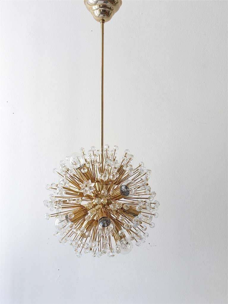 Emil Stejnar Gold Plated Midcentury Dandelion Sputnik Blowball Chandelier, 1970s photo vinterior