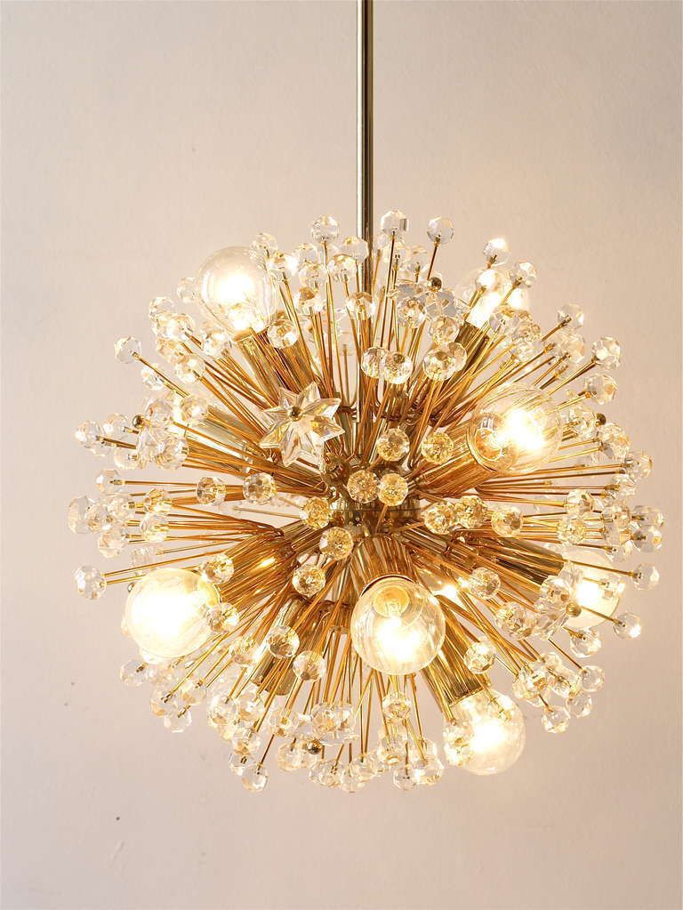 photo for sale Emil Stejnar Gold Plated Midcentury Dandelion Sputnik Blowball Chandelier, 1970s