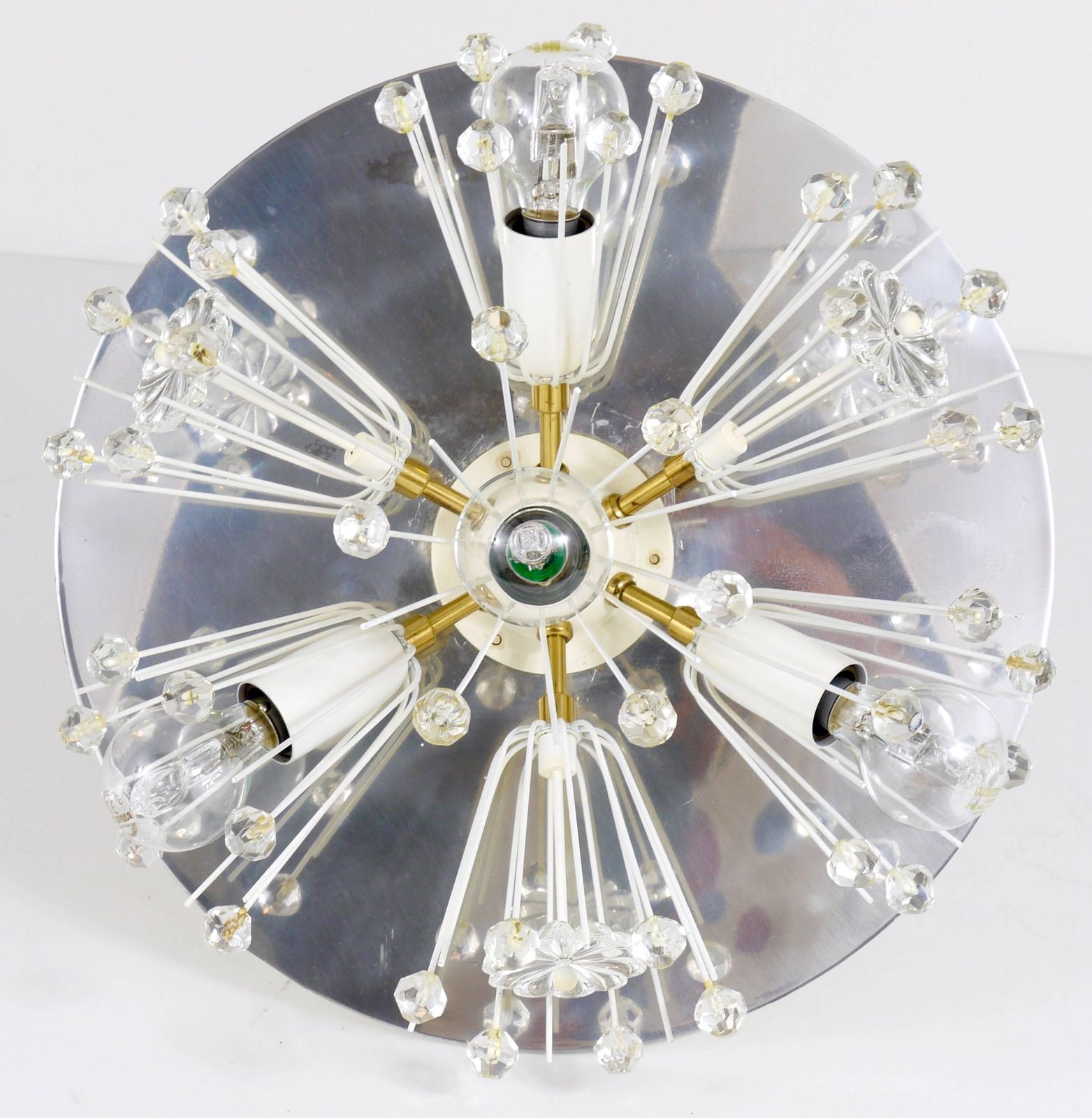 Emil Stejnar Blowball Brass & Crystal Chandelier, Rupert Nikoll, Austria, 1950s photo vintage