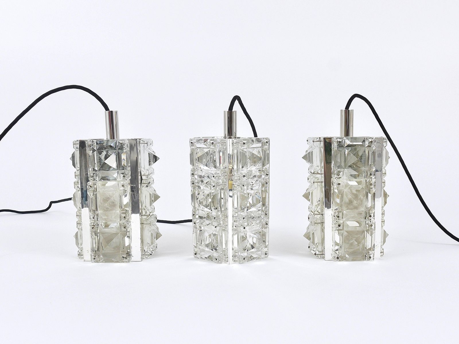 photo for sale Bakalowits Vienna, Up To Three Faceted Crystal Pendant Lamps, Austria, 1960s