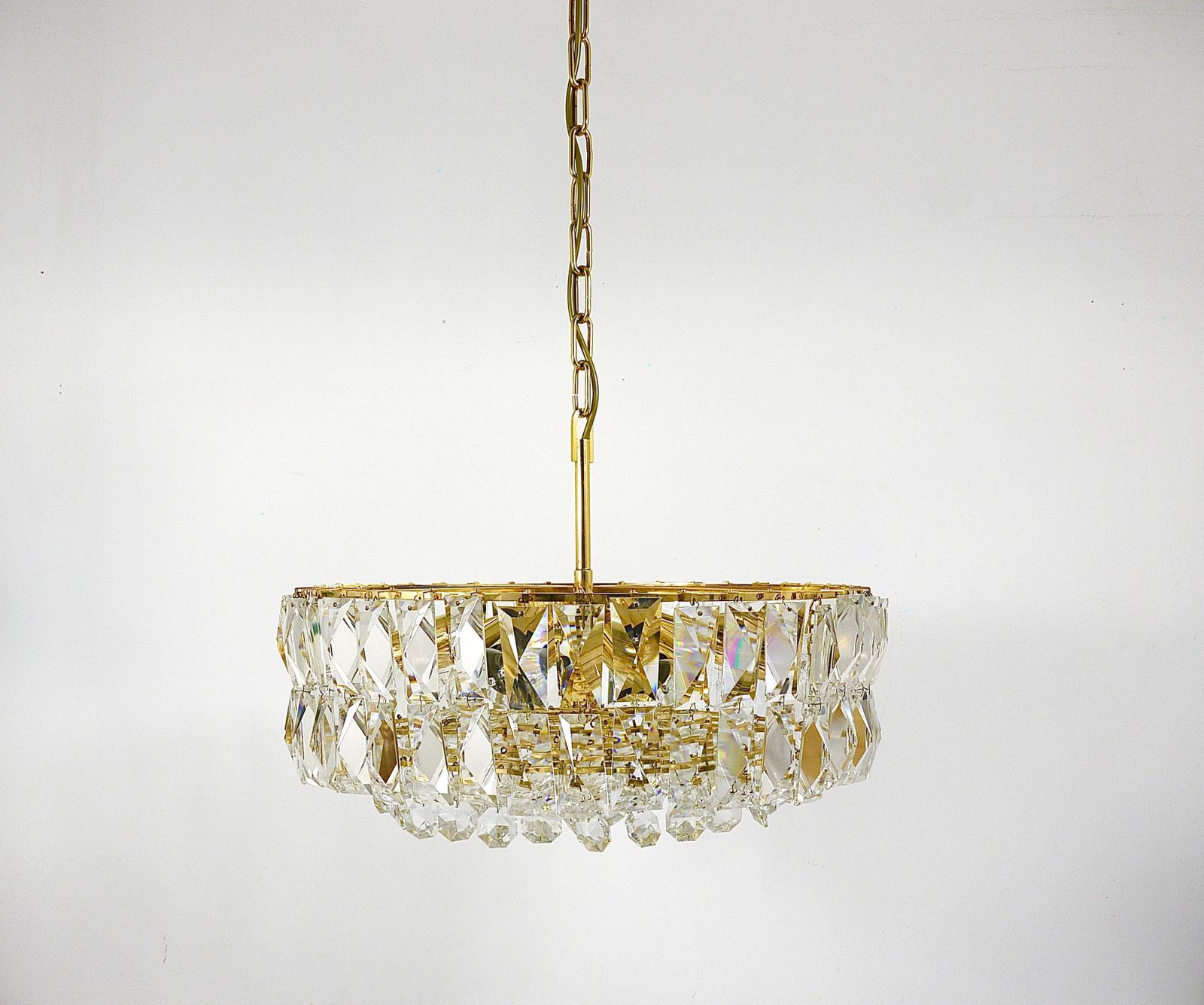 Bakalowits Vienna Large Gilt Brass & Crystal Glass Chandelier, Austria, 1970s photo for sale