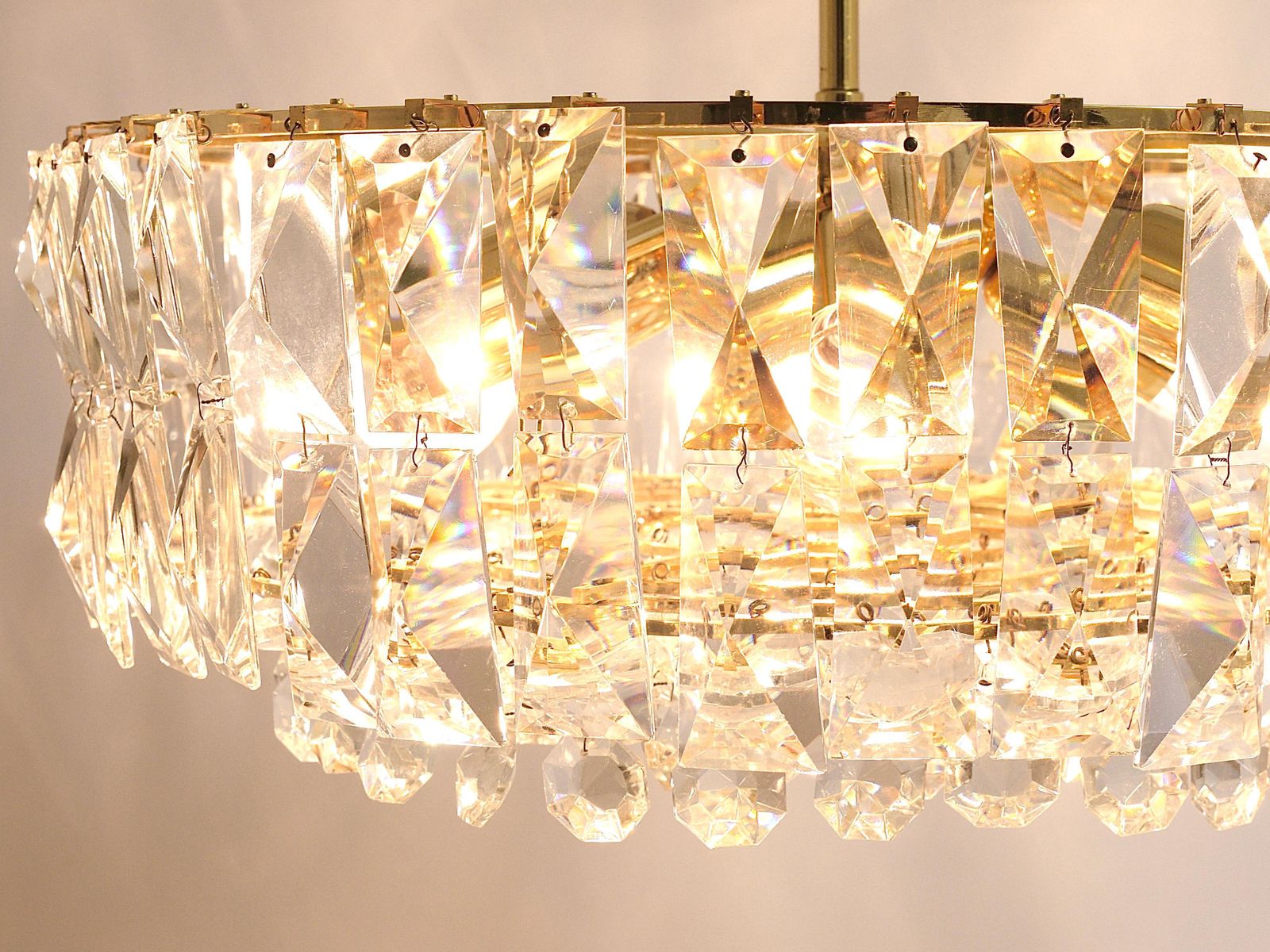 photo for sale Bakalowits Vienna Large Gilt Brass & Crystal Glass Chandelier, Austria, 1970s