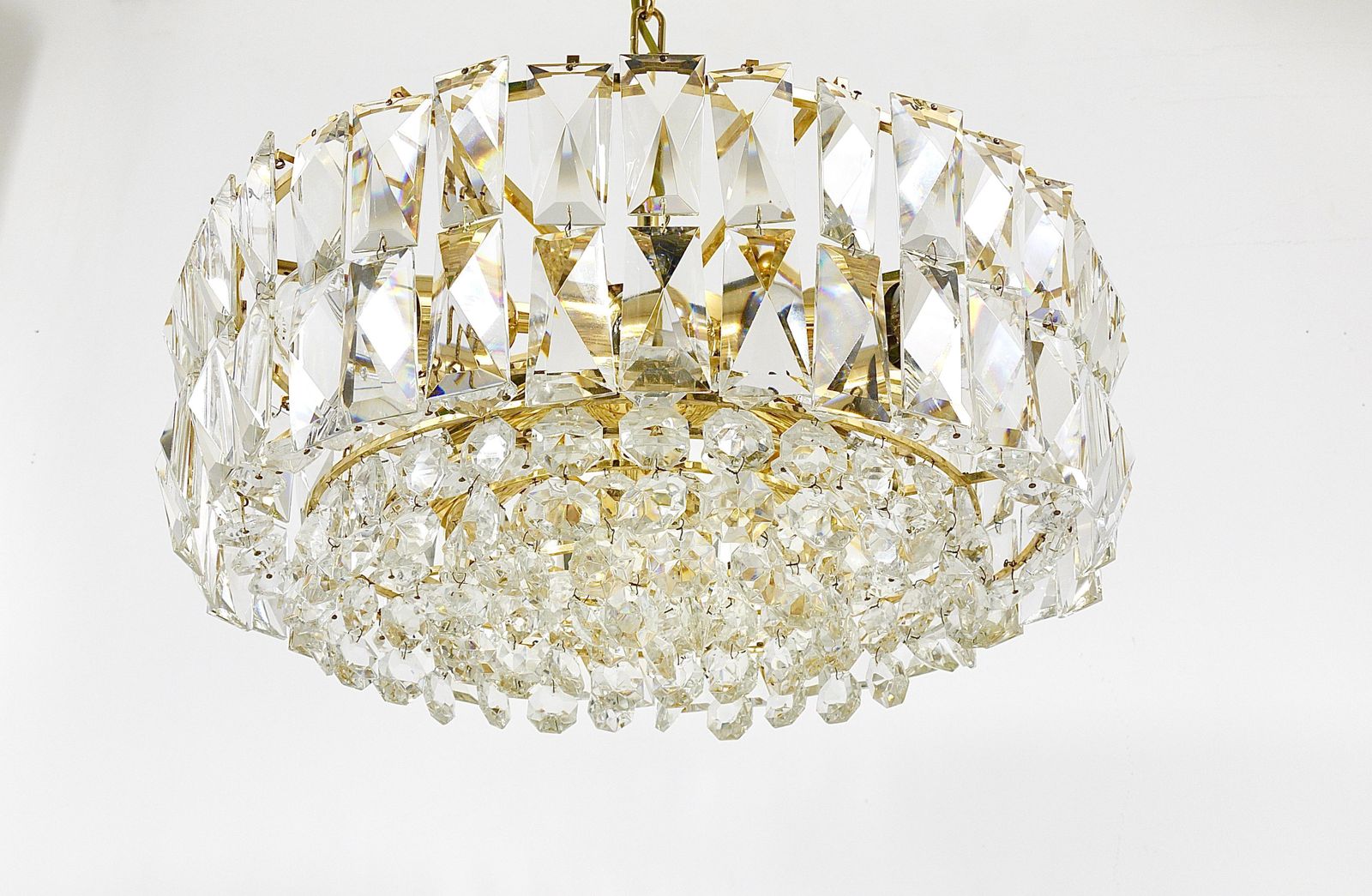 photo buy Bakalowits Vienna Large Gilt Brass & Crystal Glass Chandelier, Austria, 1970s