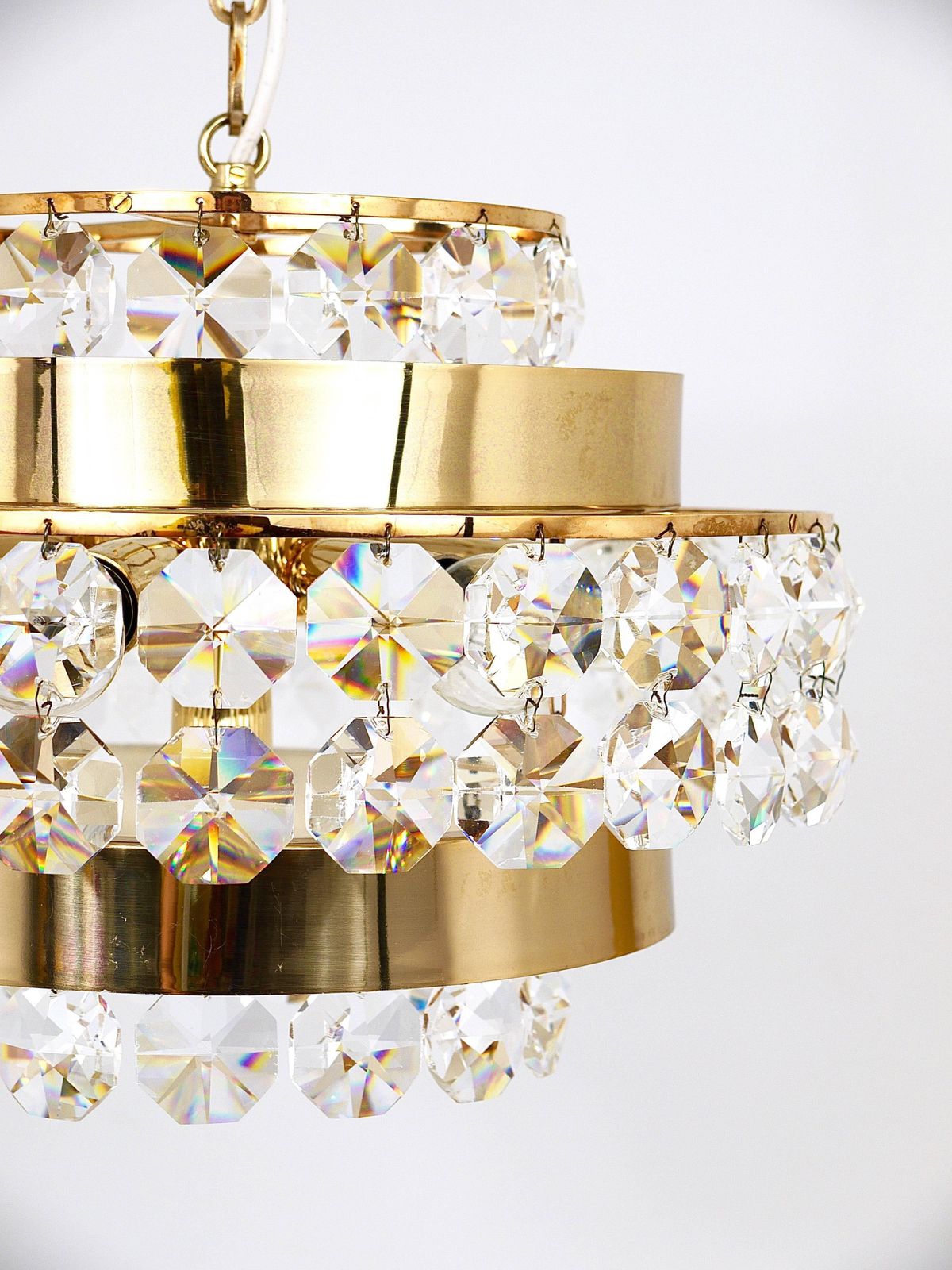 photo for sale Bakalowits Vienna Gold Plated Brass & Diamond Crystals Chandelier, Austria, 1970
