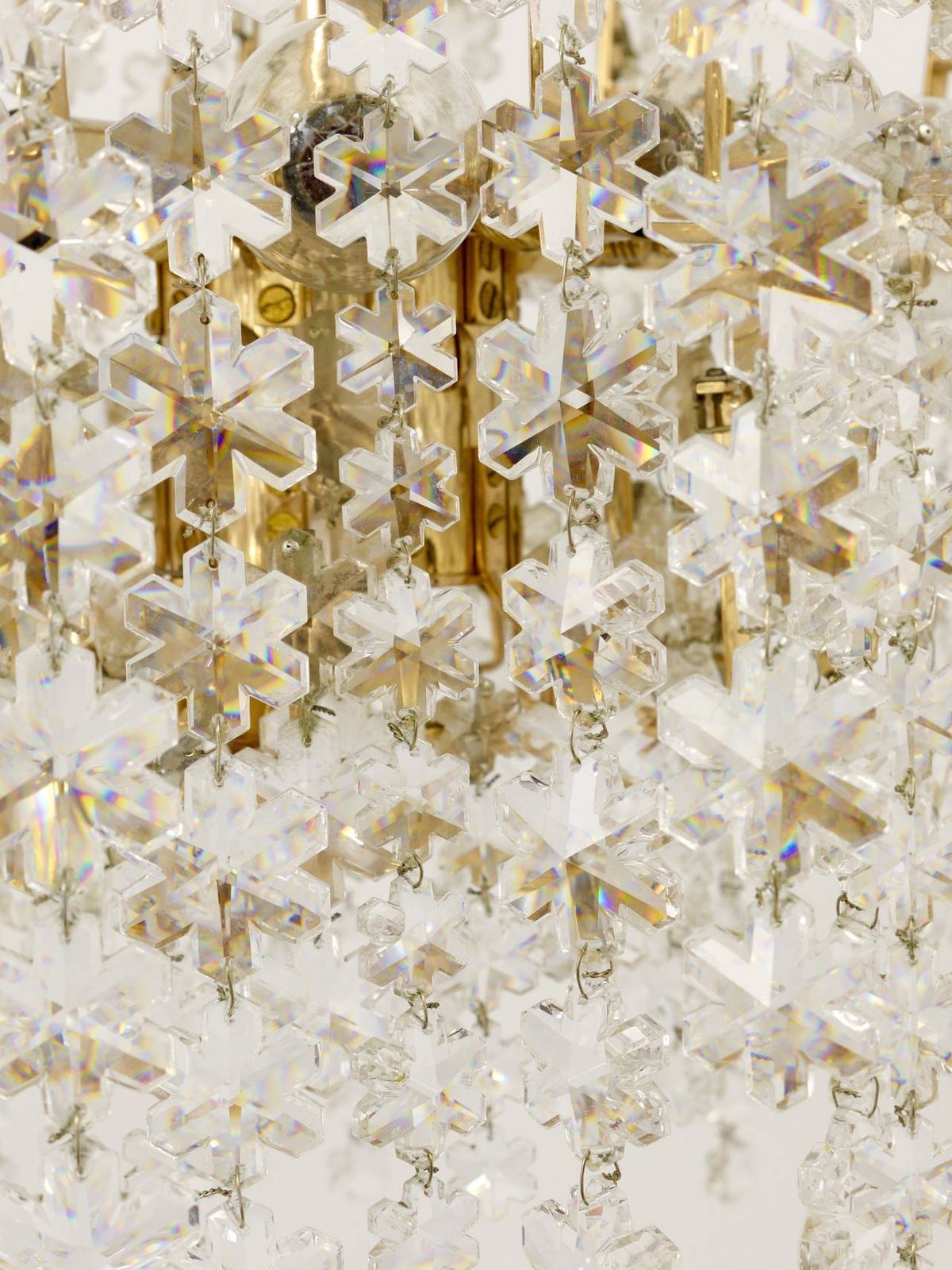 photo furniture Bakalowits Vienna Gold Plated Snowflake Crystal Glass Brass Chandelier, 1970s
