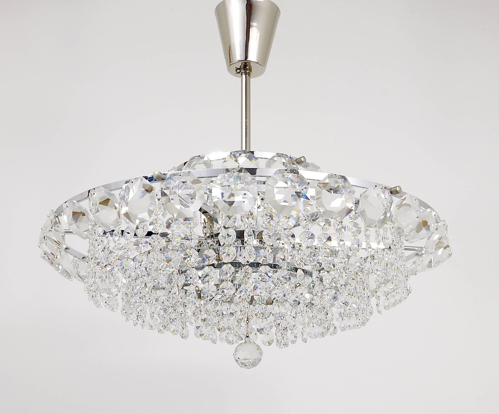 Bakalowits Vienna Diamond Crystal Faceted Glass Chandelier, Austria, 1950s photo 2257.0