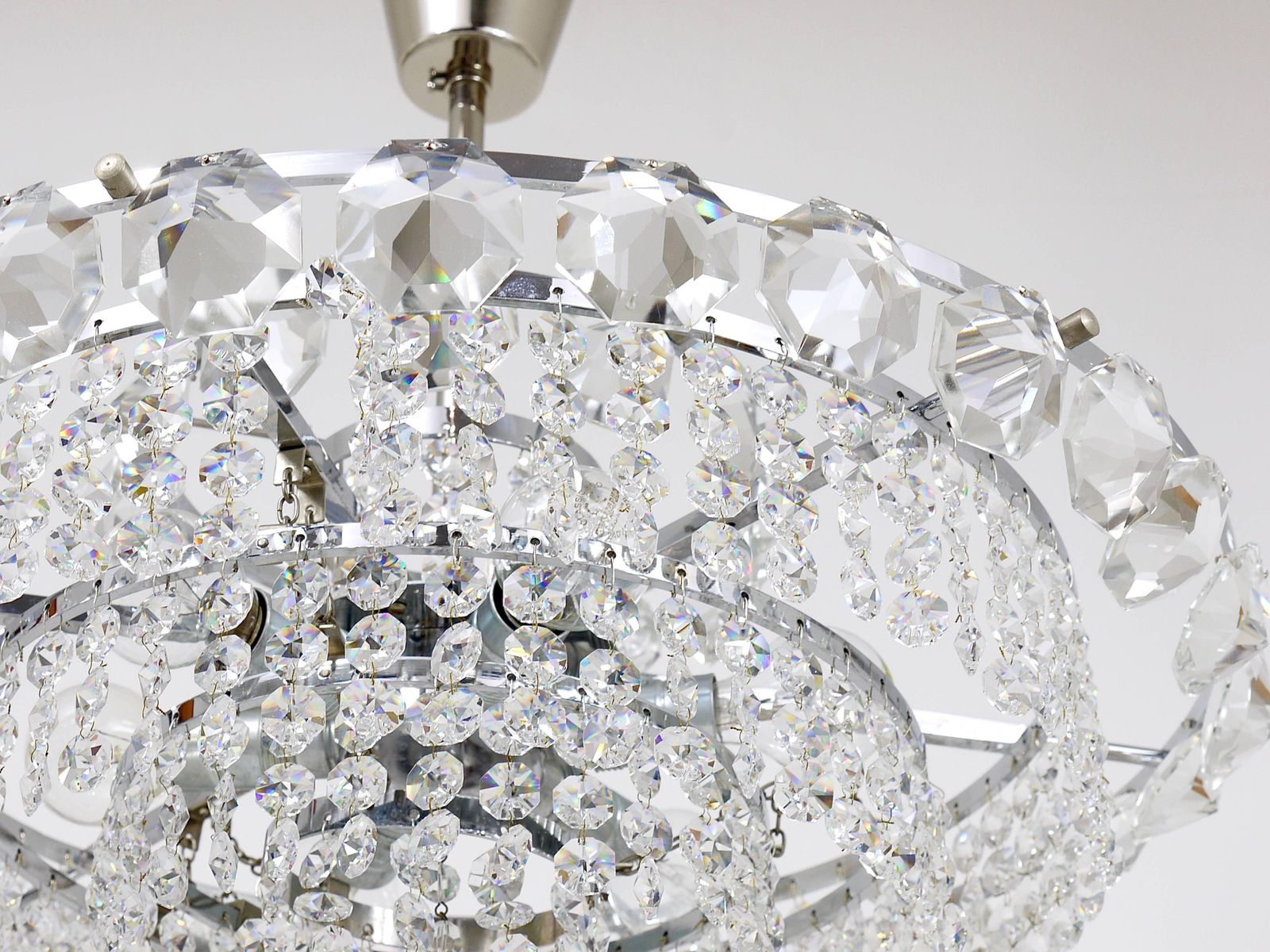 photo furniture Bakalowits Vienna Diamond Crystal Faceted Glass Chandelier, Austria, 1950s