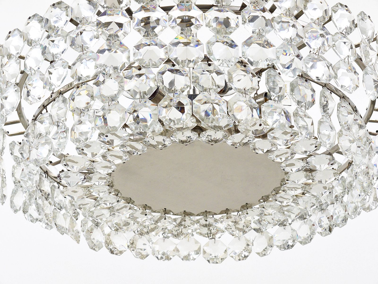 Bakalowits Large Nickel & Glass Chandelier With Diamond Shaped Crystals, 1960s photo vintage