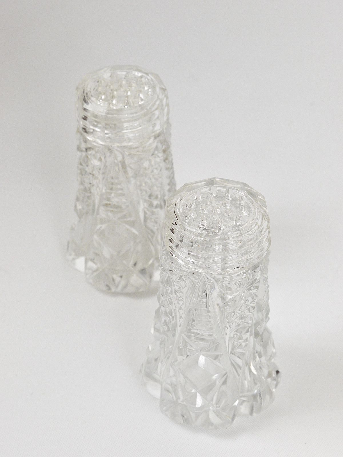 photo for sale French Art Nouveau Salt & Pepper Shakers, Facetted Crystal Glass From The 1920s