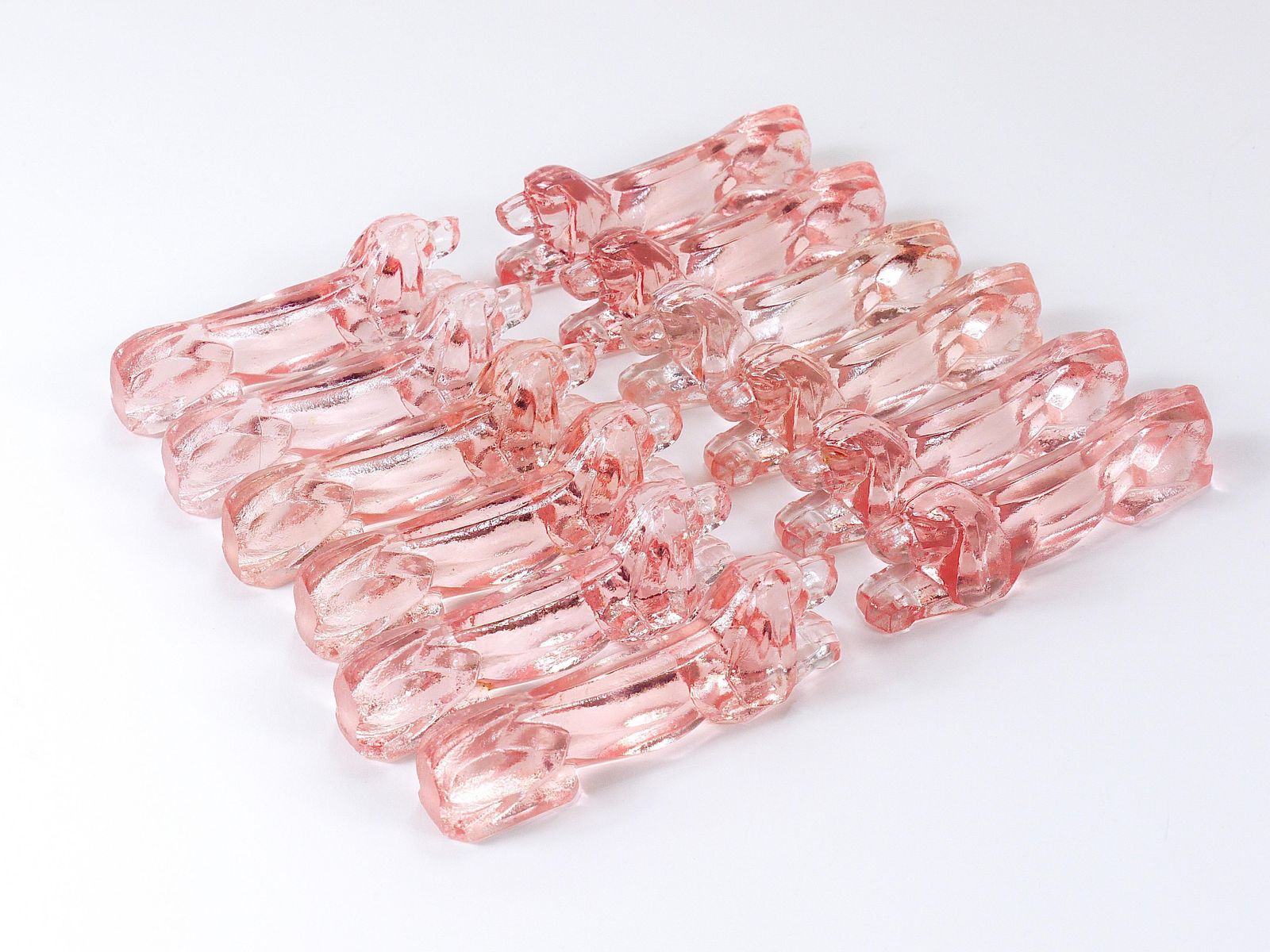 Home Decor 12 French Art Deco Dachshund Basset Hound Knife Rests, Rosé Glass, France, 1930s photo