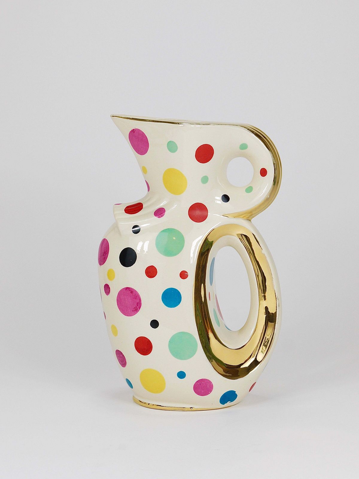 Boch Frères Gold & Polka Dot Decor Mid Century Pitcher / Jug, Belgium, 1950s photo furniture