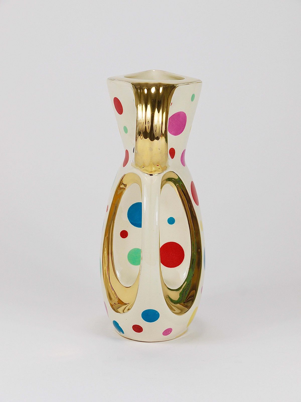 Boch Frères Gold & Polka Dot Decor Mid Century Pitcher / Jug, Belgium, 1950s photo vinterior