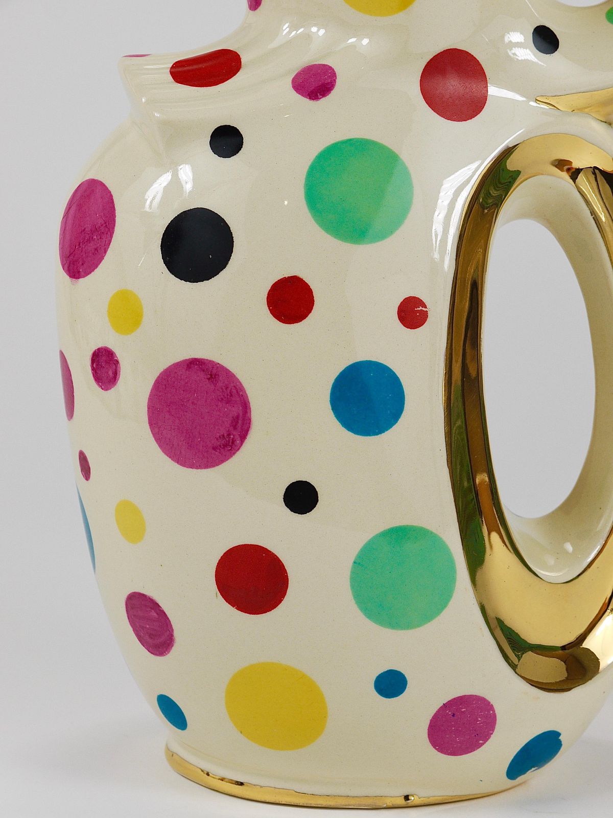 Home Decor Boch Frères Gold & Polka Dot Decor Mid Century Pitcher / Jug, Belgium, 1950s photo
