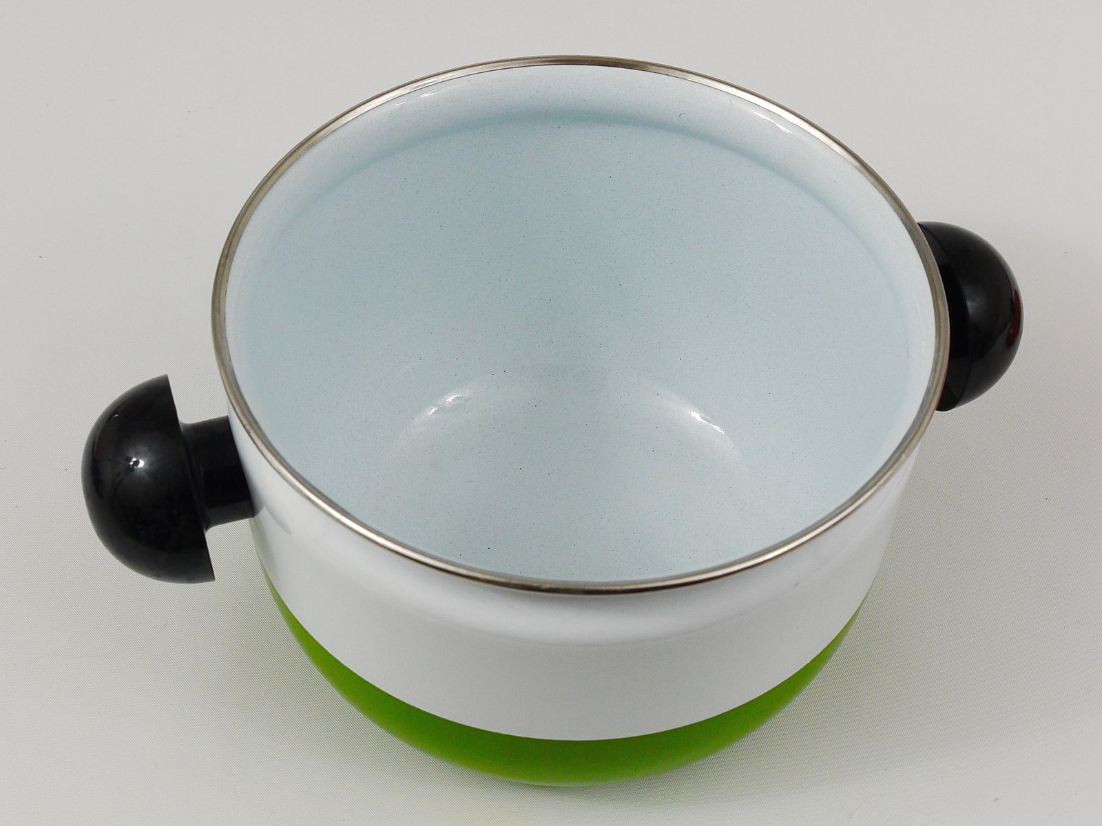 photo furniture Carl Aubock Enameled Pot With Lid By Riess, Orange, White, Green, Austria, 1970s